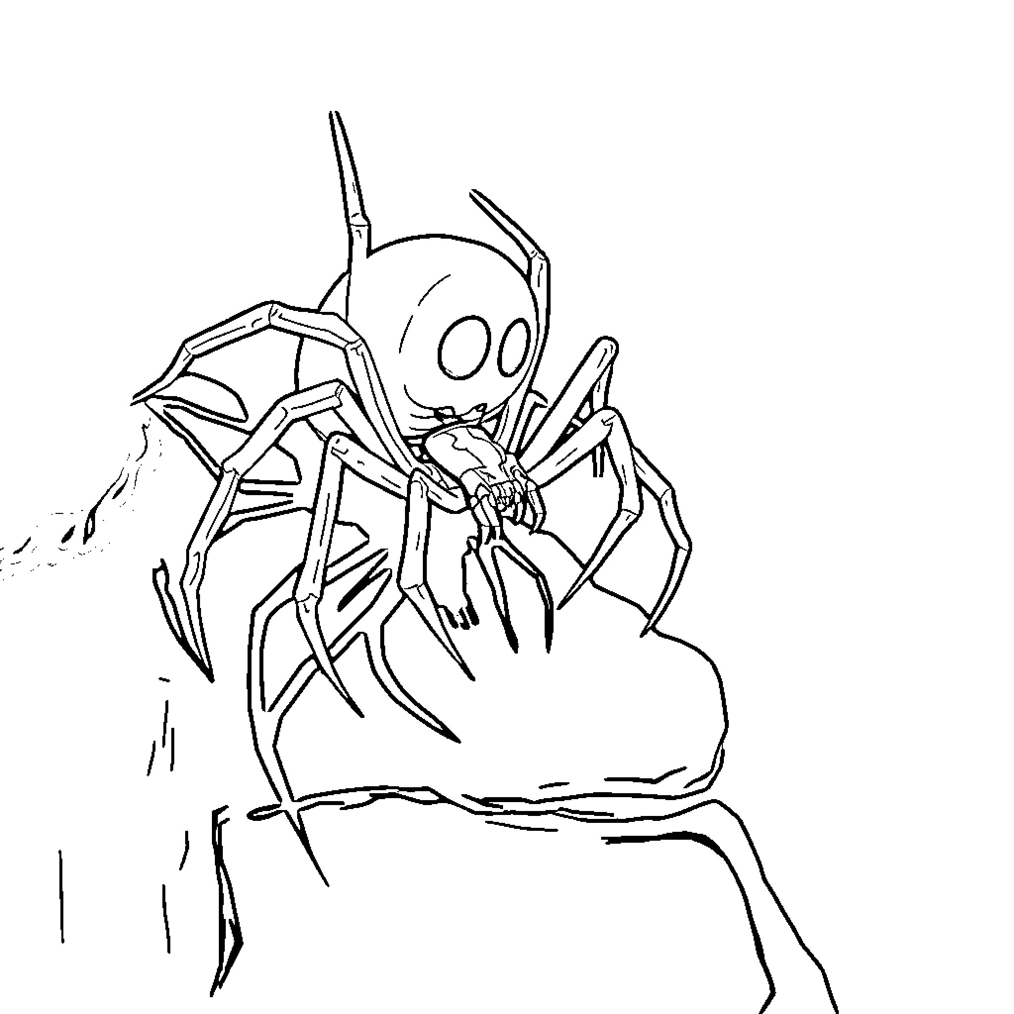 Ghost Spider leaping into action Coloring Page (free black-and-white line drawing printable PDF for all, from beginners to advanced learners, including children, teens, adults, and seniors)