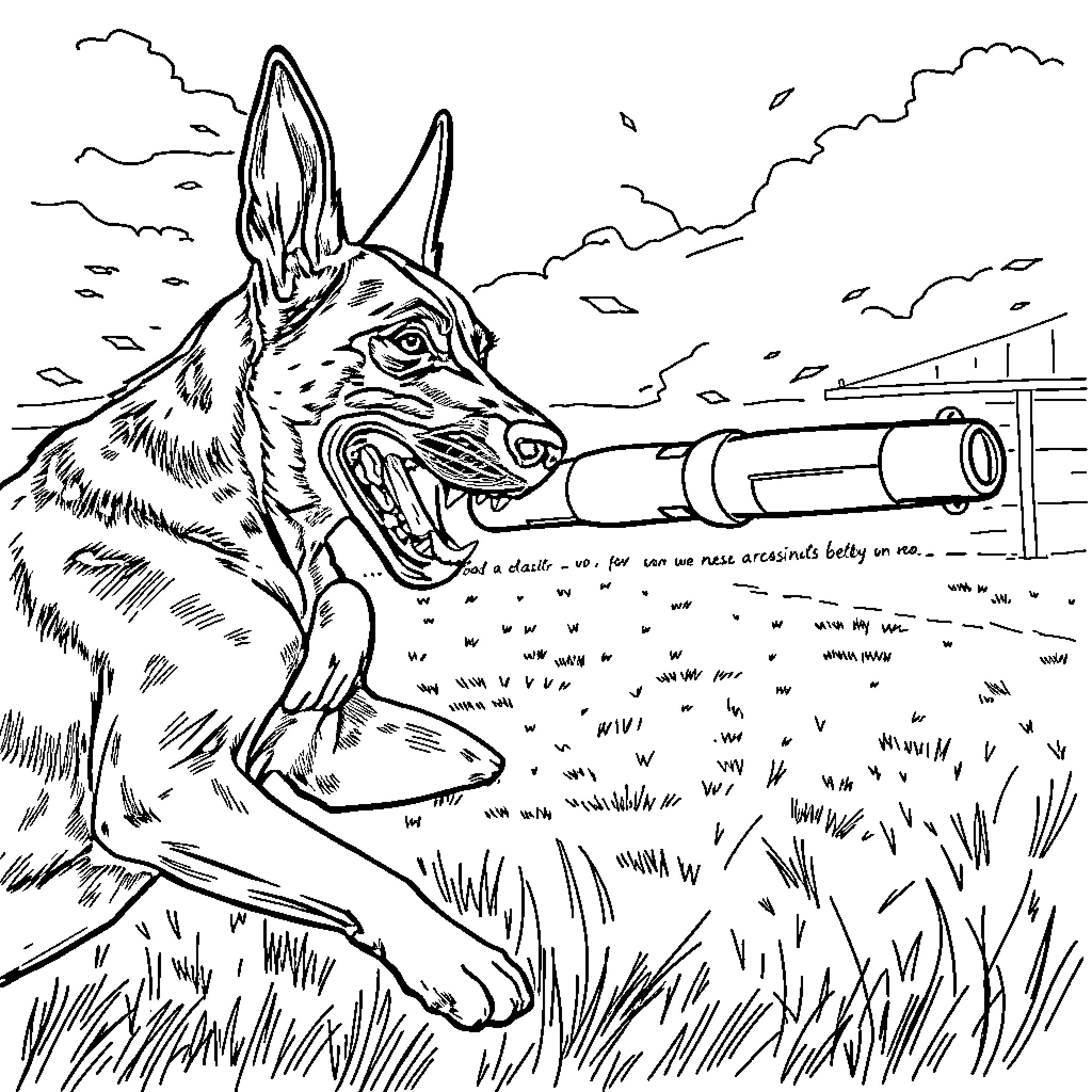 Malinois canine guard dog on patrol Coloring Page (free black-and-white line drawing printable PDF for all, from beginners to advanced learners, including children, teens, adults, and seniors)