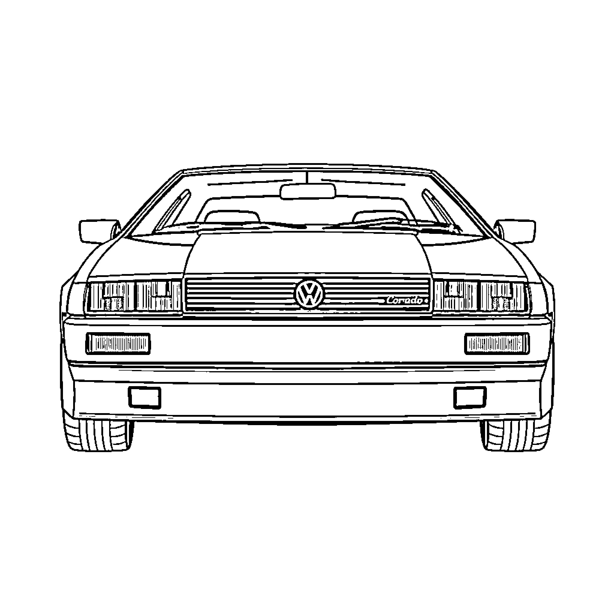 Volkswagen Corrado front view illustration Coloring Page (free black-and-white line drawing printable PDF for all, from beginners to advanced learners, including children, teens, adults, and seniors)