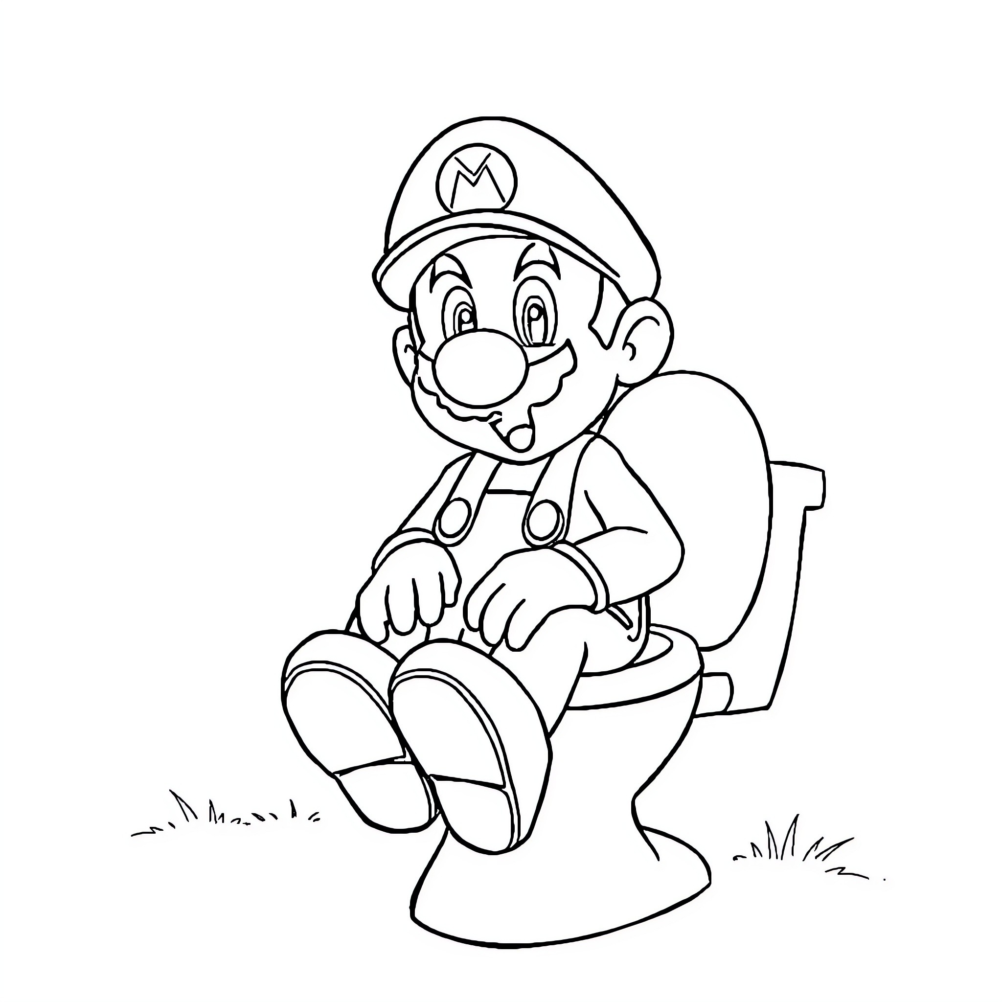 Super Mario on a Toilet Adventure Coloring Page (free black-and-white line drawing printable PDF for all, from beginners to advanced learners, including children, teens, adults, and seniors)