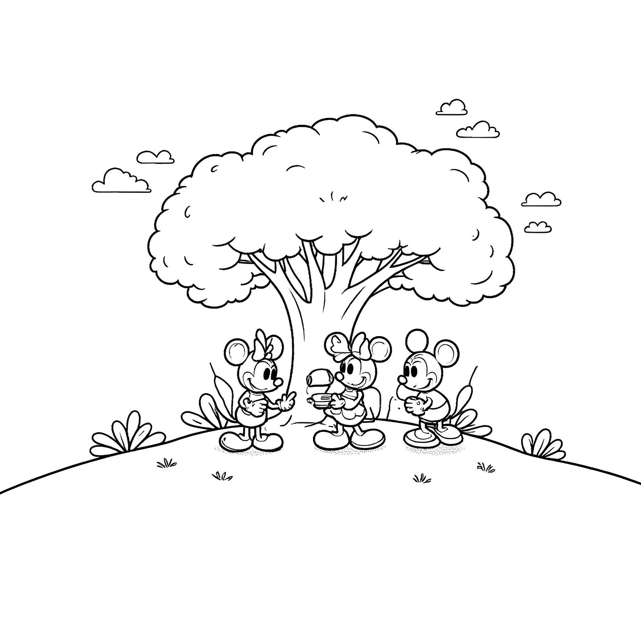 Bluey's Outdoor Playdate Coloring Page (free black-and-white line drawing printable PDF for all, from beginners to advanced learners, including children, teens, adults, and seniors)