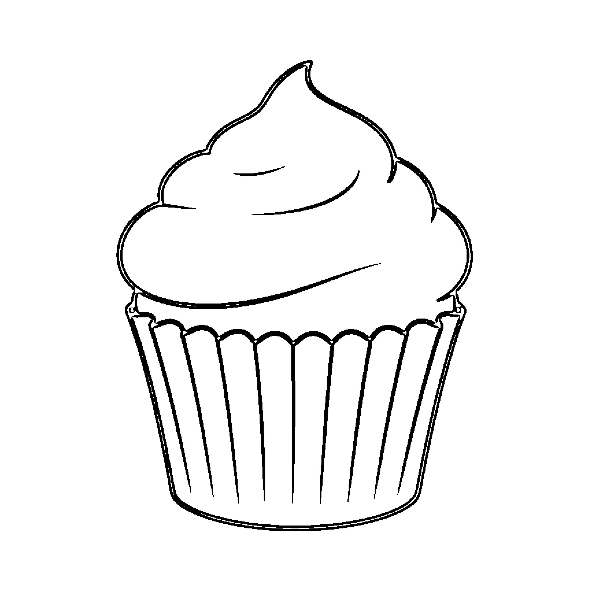 Cupcake with swirly frosting Coloring Page (free black-and-white line drawing printable PDF for all, from beginners to advanced learners, including children, teens, adults, and seniors)