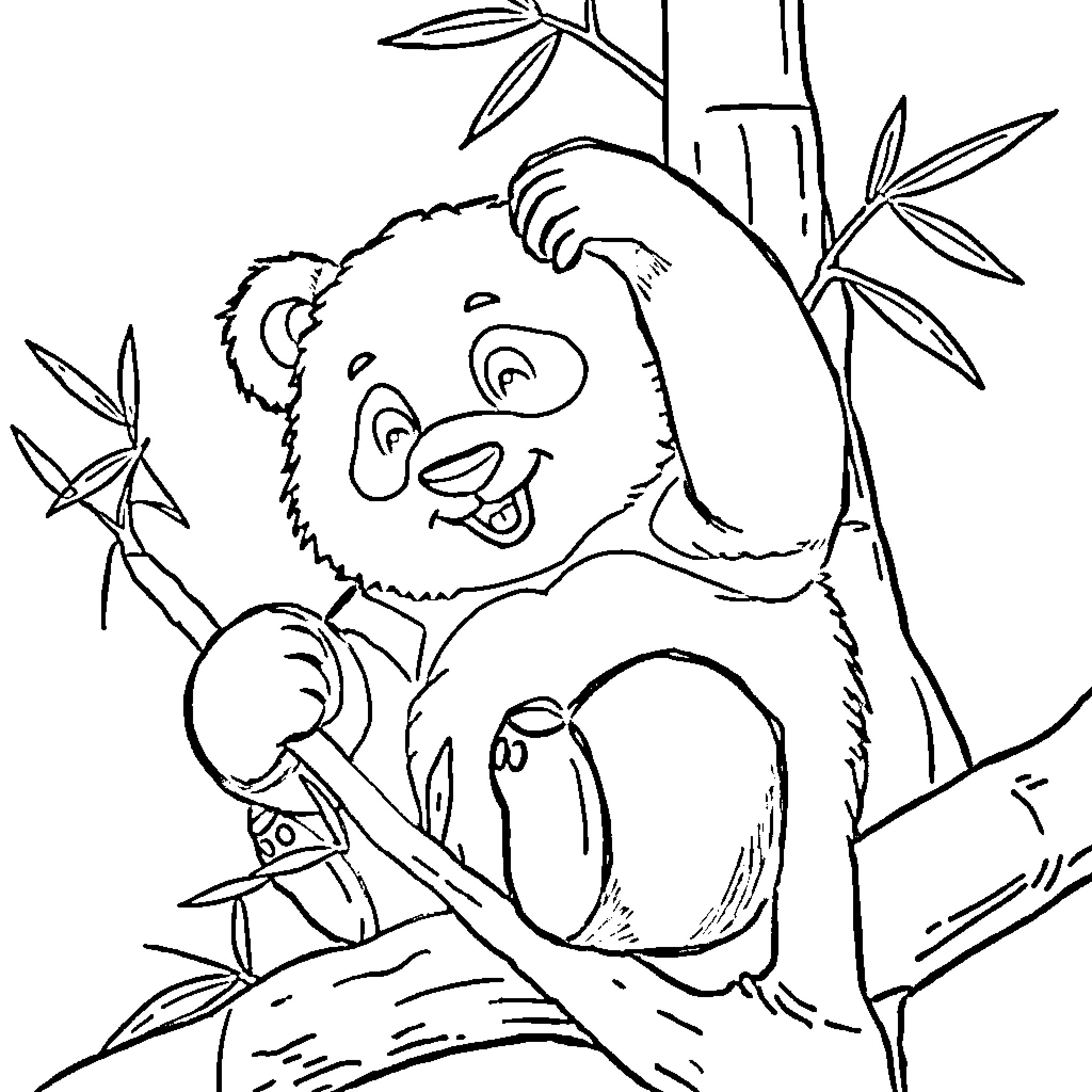 Panda enjoying bamboo in the wild Coloring Page (free black-and-white line drawing printable PDF for all, from beginners to advanced learners, including children, teens, adults, and seniors)