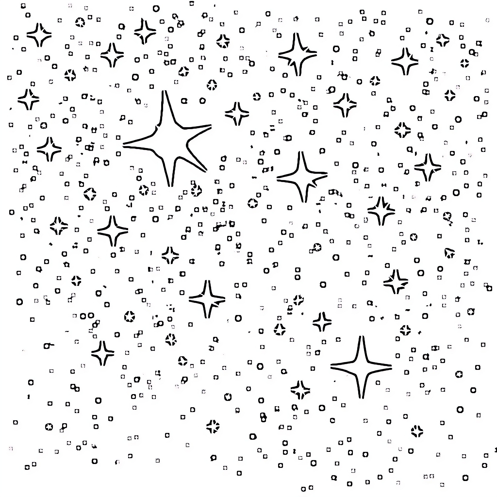 Night Sky with Shimmering Stars Coloring Page (free black-and-white line drawing printable PDF for all, from beginners to advanced learners, including children, teens, adults, and seniors)