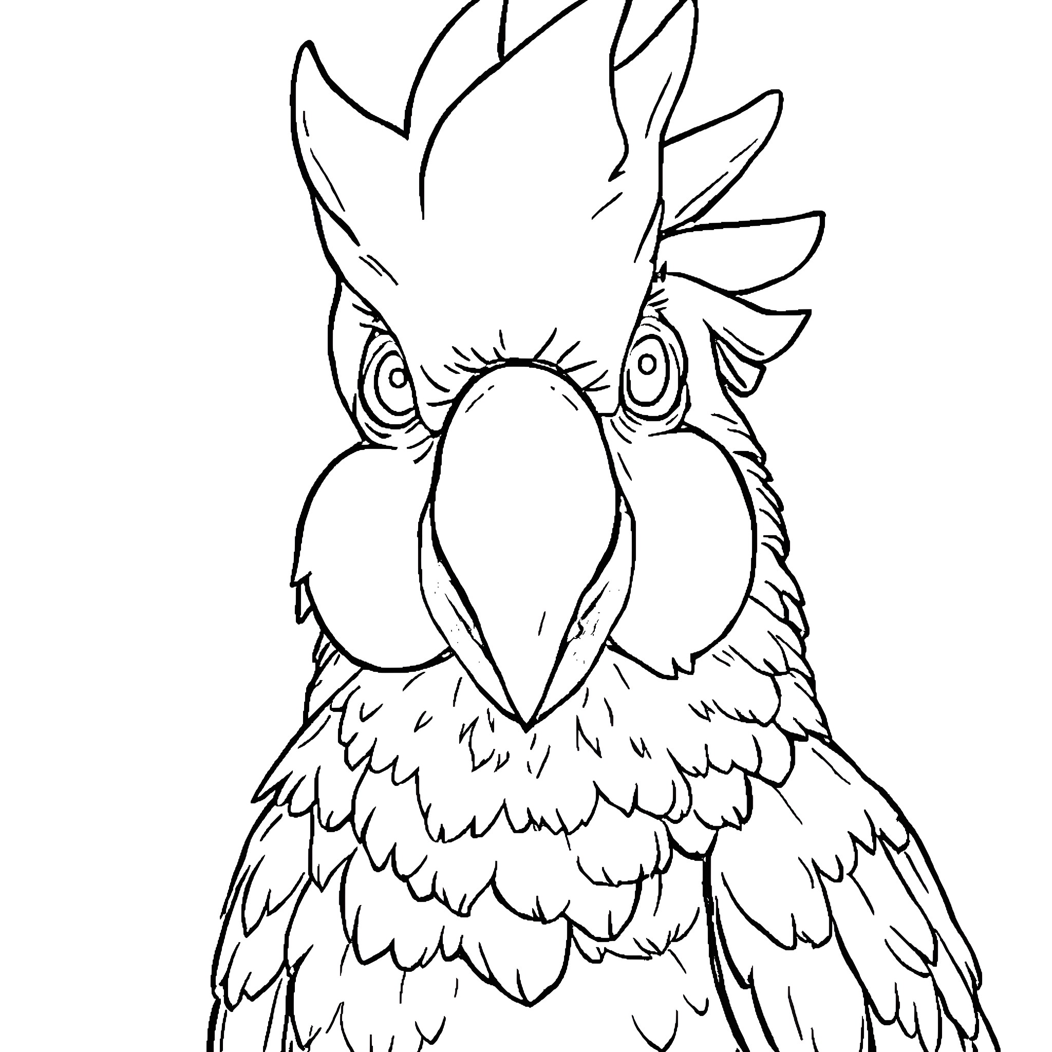 Cockatoo with expressive eyes and feathers Coloring Page (free black-and-white line drawing printable PDF for all, from beginners to advanced learners, including children, teens, adults, and seniors)