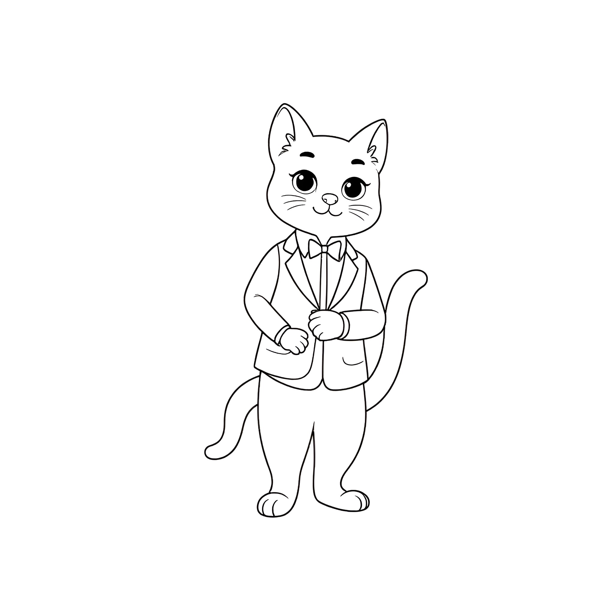 Cat dressed in a suit and tie Coloring Page (free black-and-white line drawing printable PDF for all, from beginners to advanced learners, including children, teens, adults, and seniors)