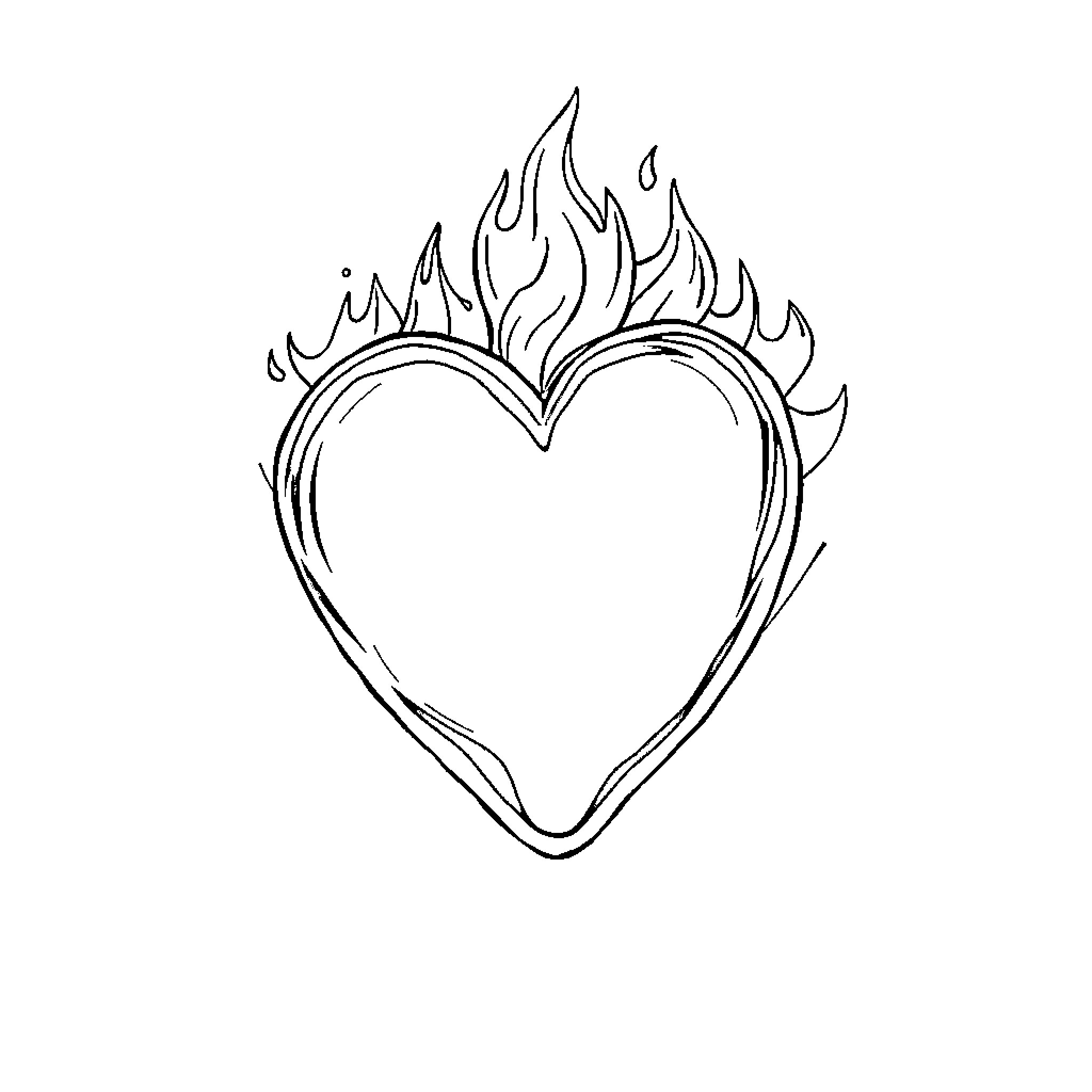 Heart Ablaze with Fiery Passion Coloring Page (free black-and-white line drawing printable PDF for all, from beginners to advanced learners, including children, teens, adults, and seniors)