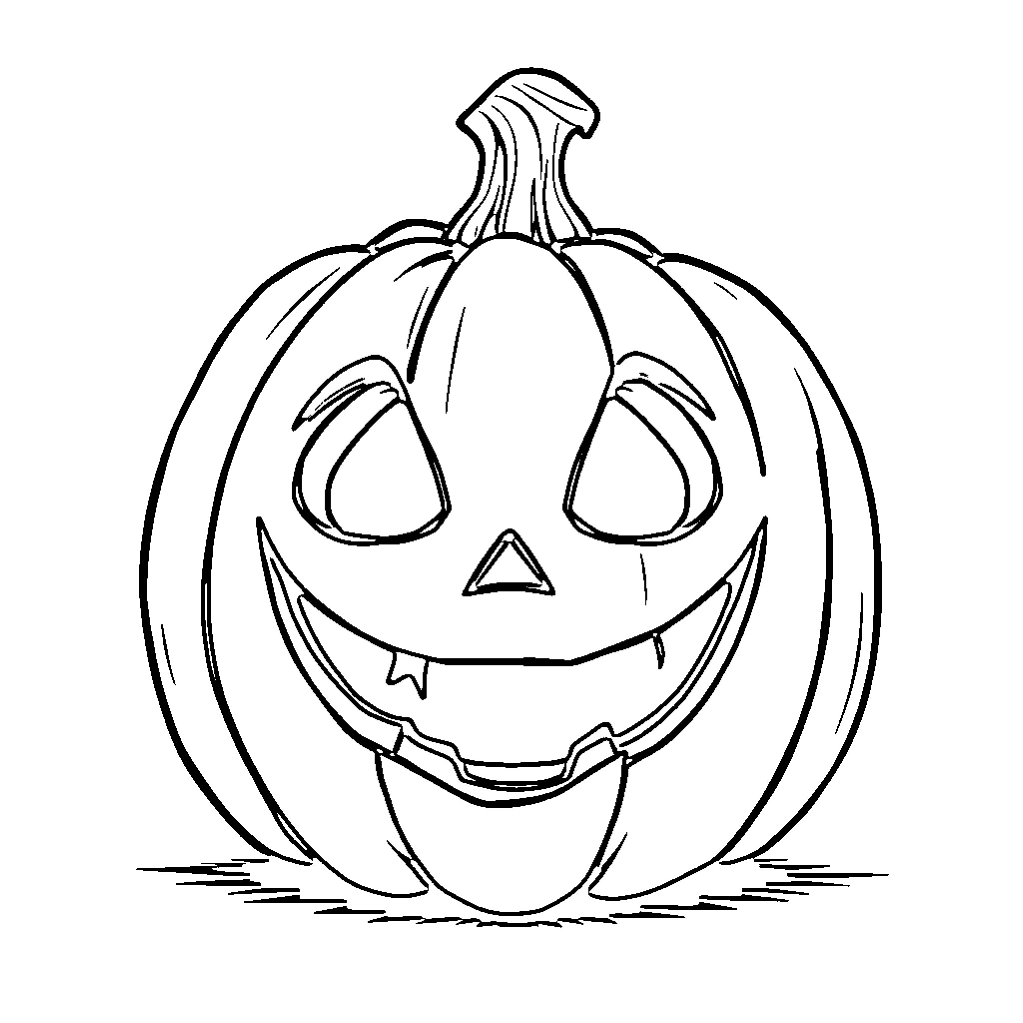 Jack O'Lantern with a Friendly Smile Coloring Page (free black-and-white line drawing printable PDF for all, from beginners to advanced learners, including children, teens, adults, and seniors)