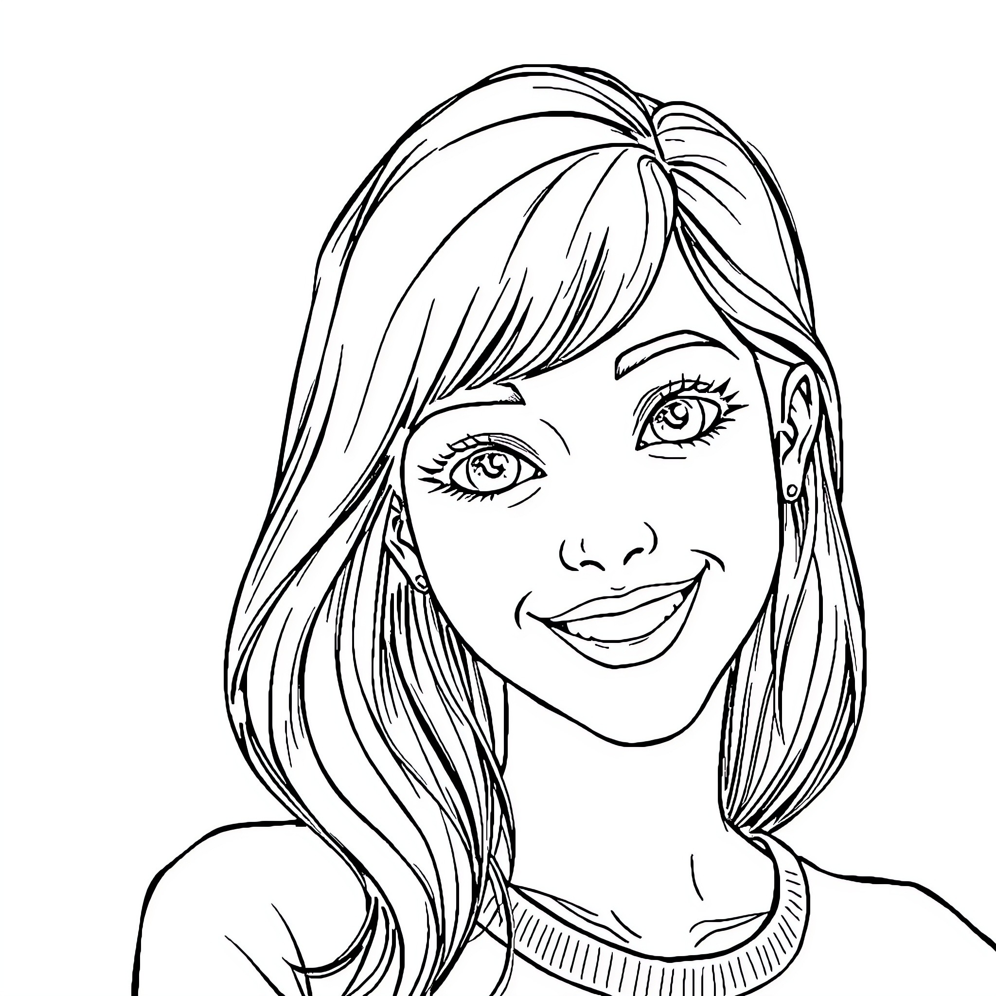 Astrid's Radiant Smile Coloring Page (free black-and-white line drawing printable PDF for all, from beginners to advanced learners, including children, teens, adults, and seniors)