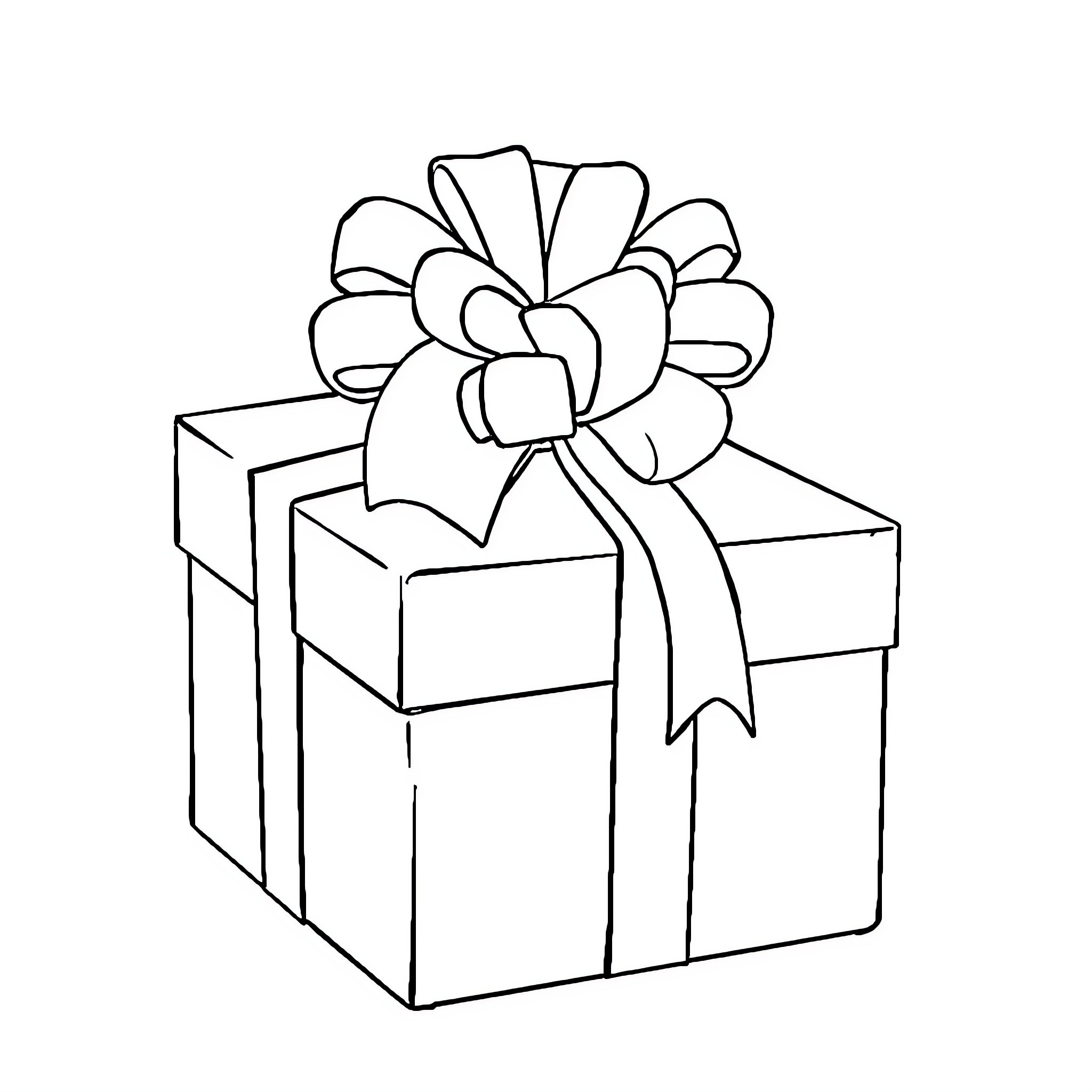 Bow-topped gift box Coloring Page (free black-and-white line drawing printable PDF for all, from beginners to advanced learners, including children, teens, adults, and seniors)