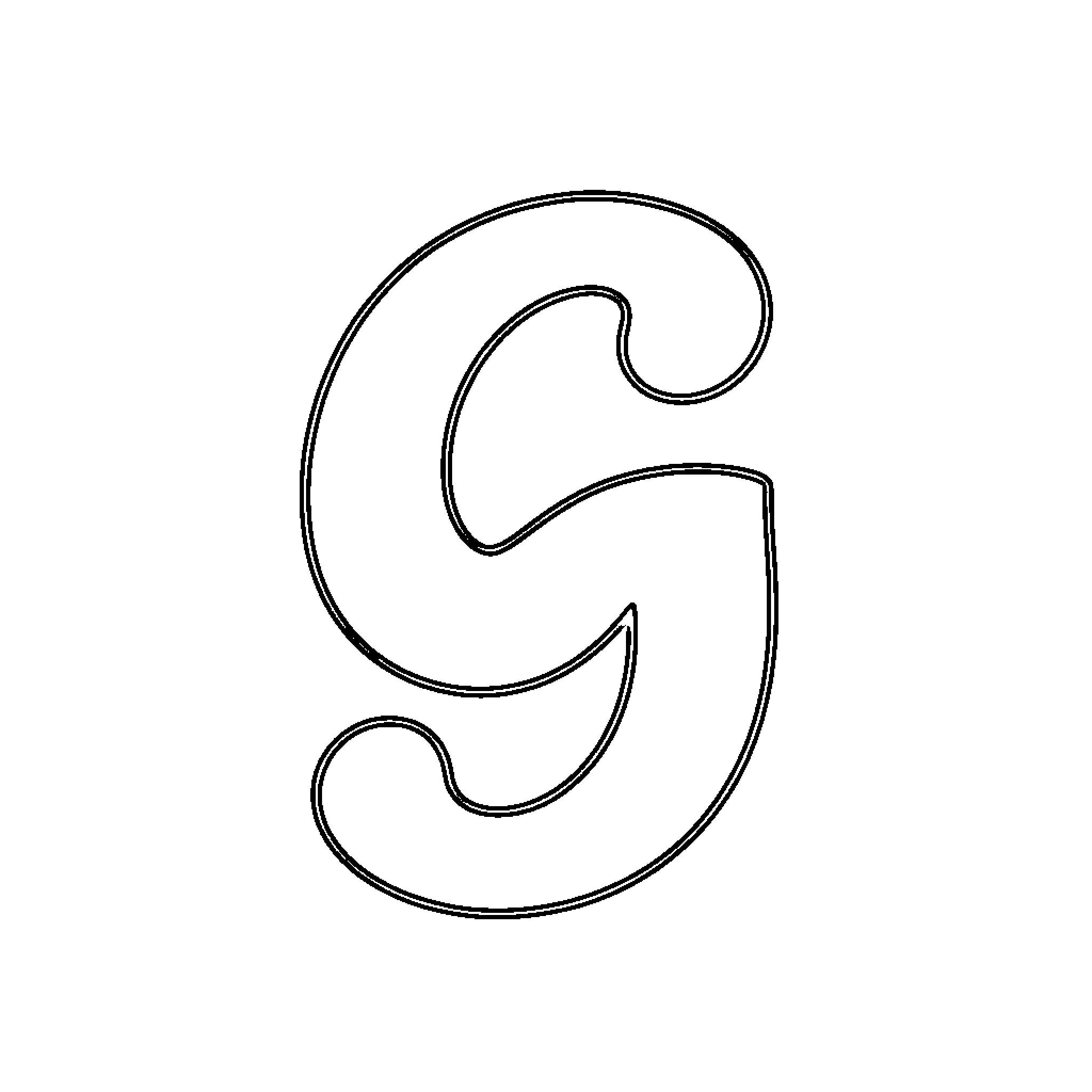 Letter G as a Whimsical Swirl Coloring Page (free black-and-white line drawing printable PDF for all, from beginners to advanced learners, including children, teens, adults, and seniors)
