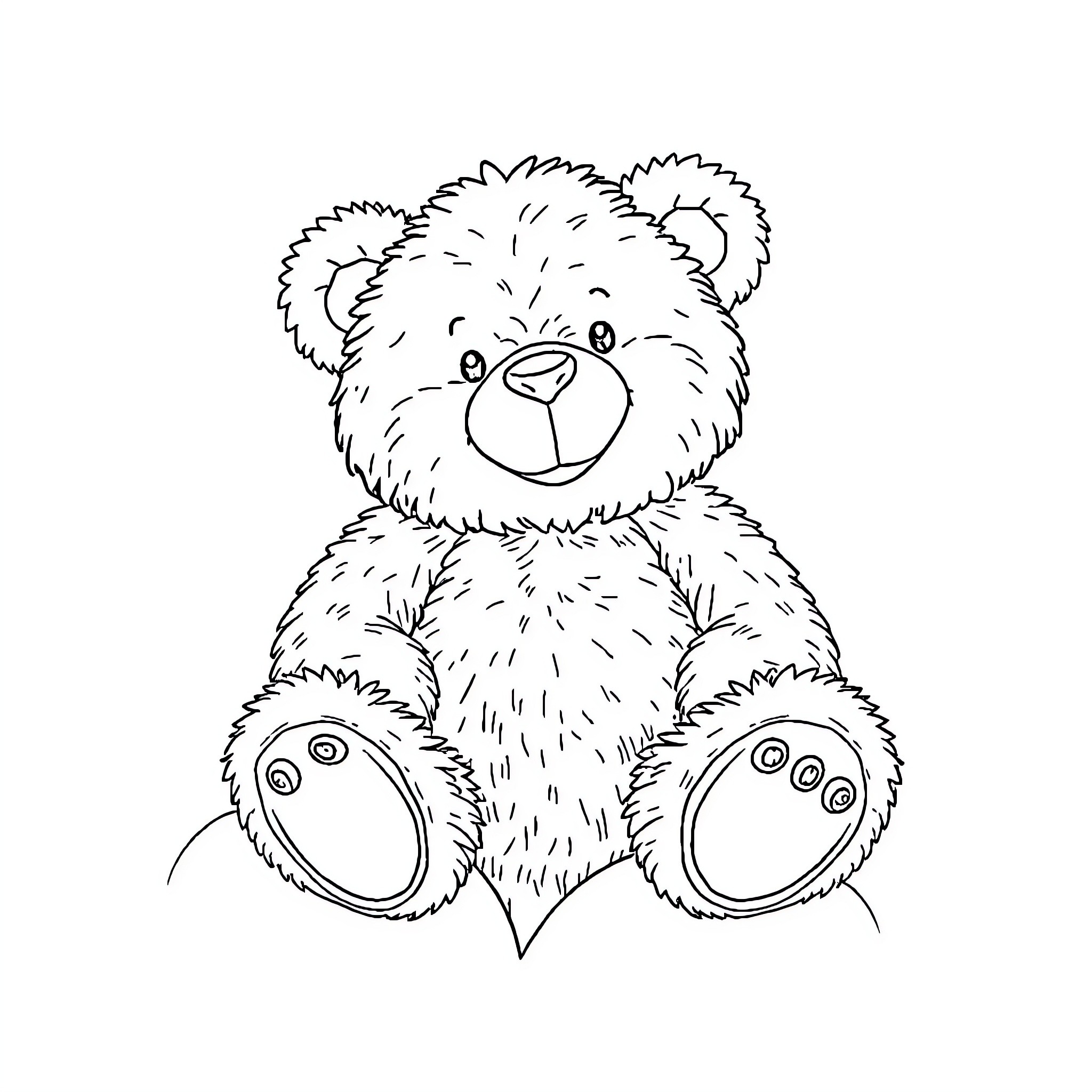 Teddy Bear with a Cheerful Expression Coloring Page (free black-and-white line drawing printable PDF for all, from beginners to advanced learners, including children, teens, adults, and seniors)