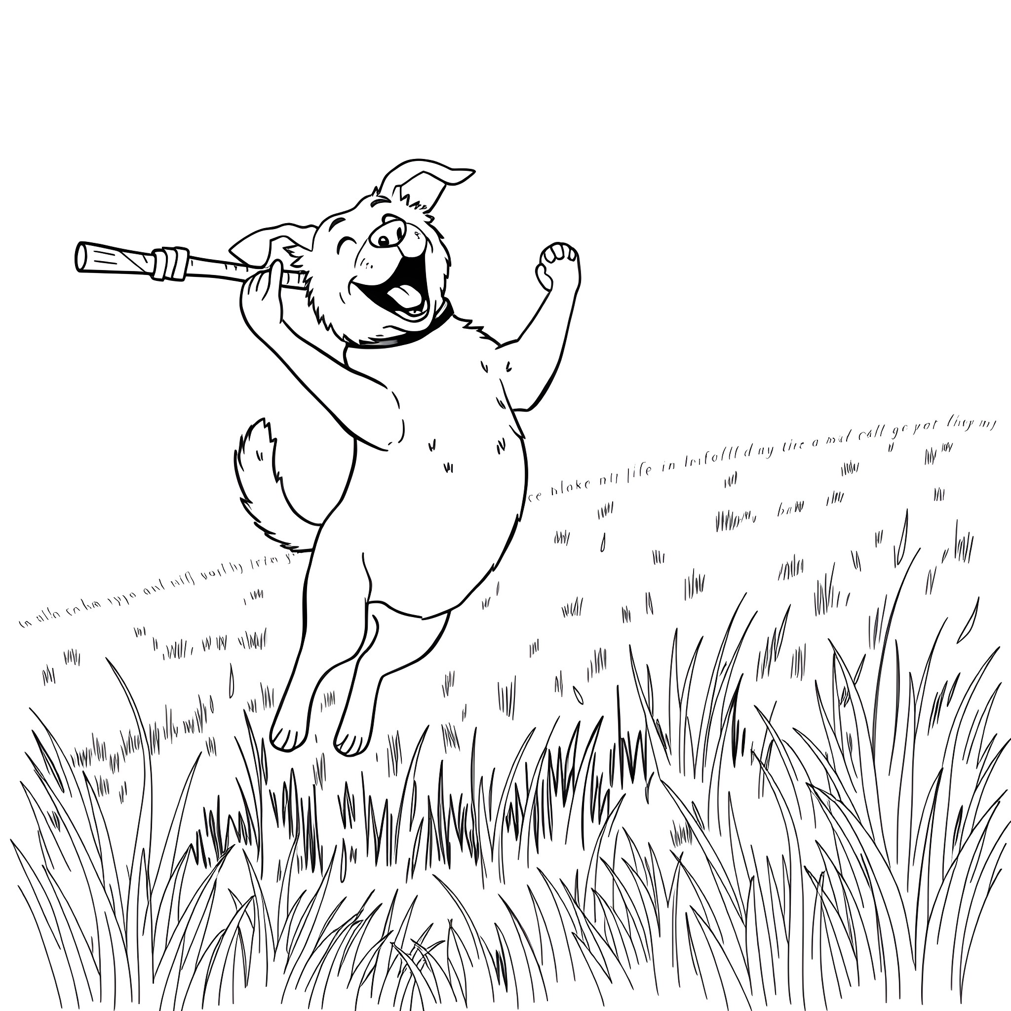 Dog happily exploring the outdoors Coloring Page (free black-and-white line drawing printable PDF for all, from beginners to advanced learners, including children, teens, adults, and seniors)