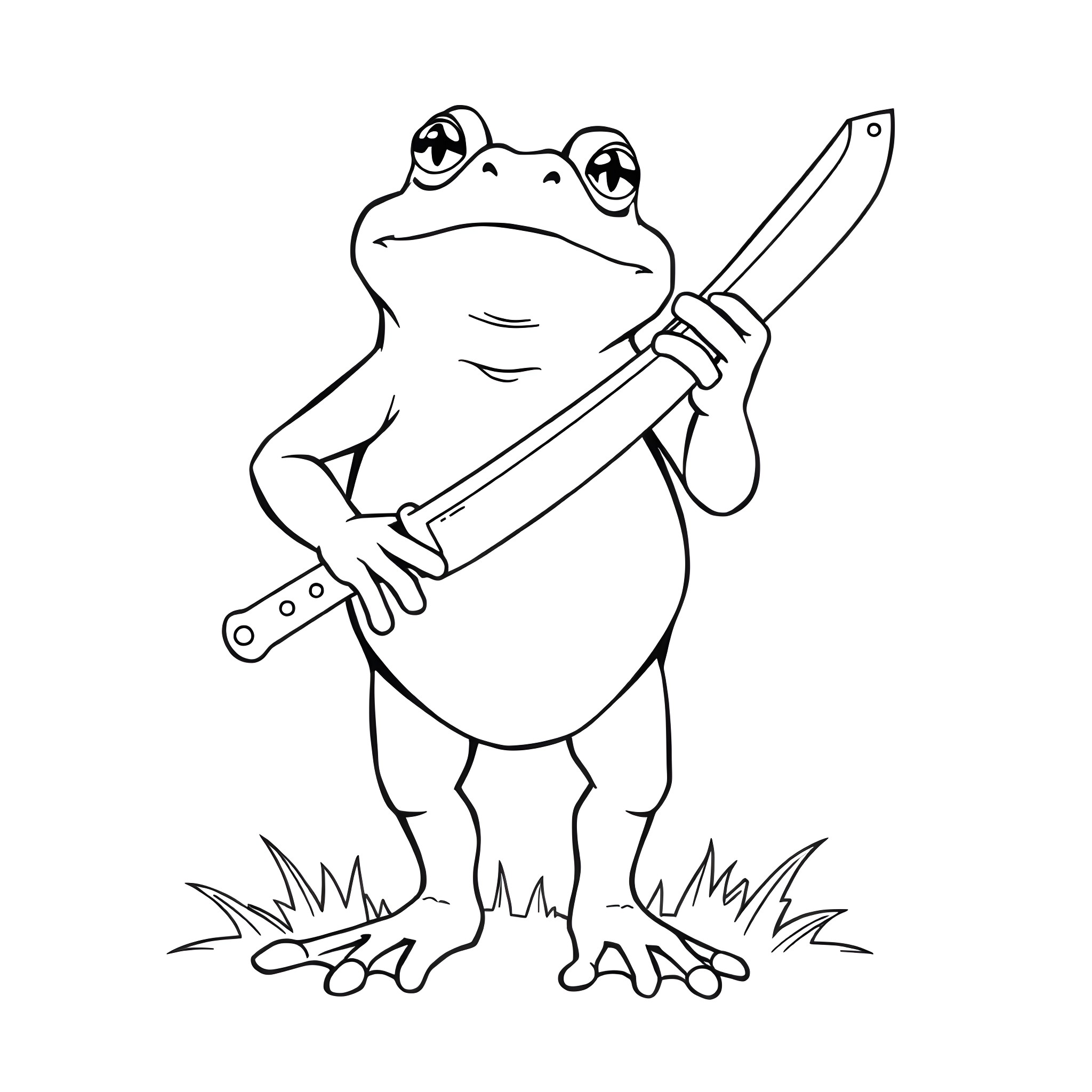 Frog holding a tool Coloring Page (free black-and-white line drawing printable PDF for all, from beginners to advanced learners, including children, teens, adults, and seniors)