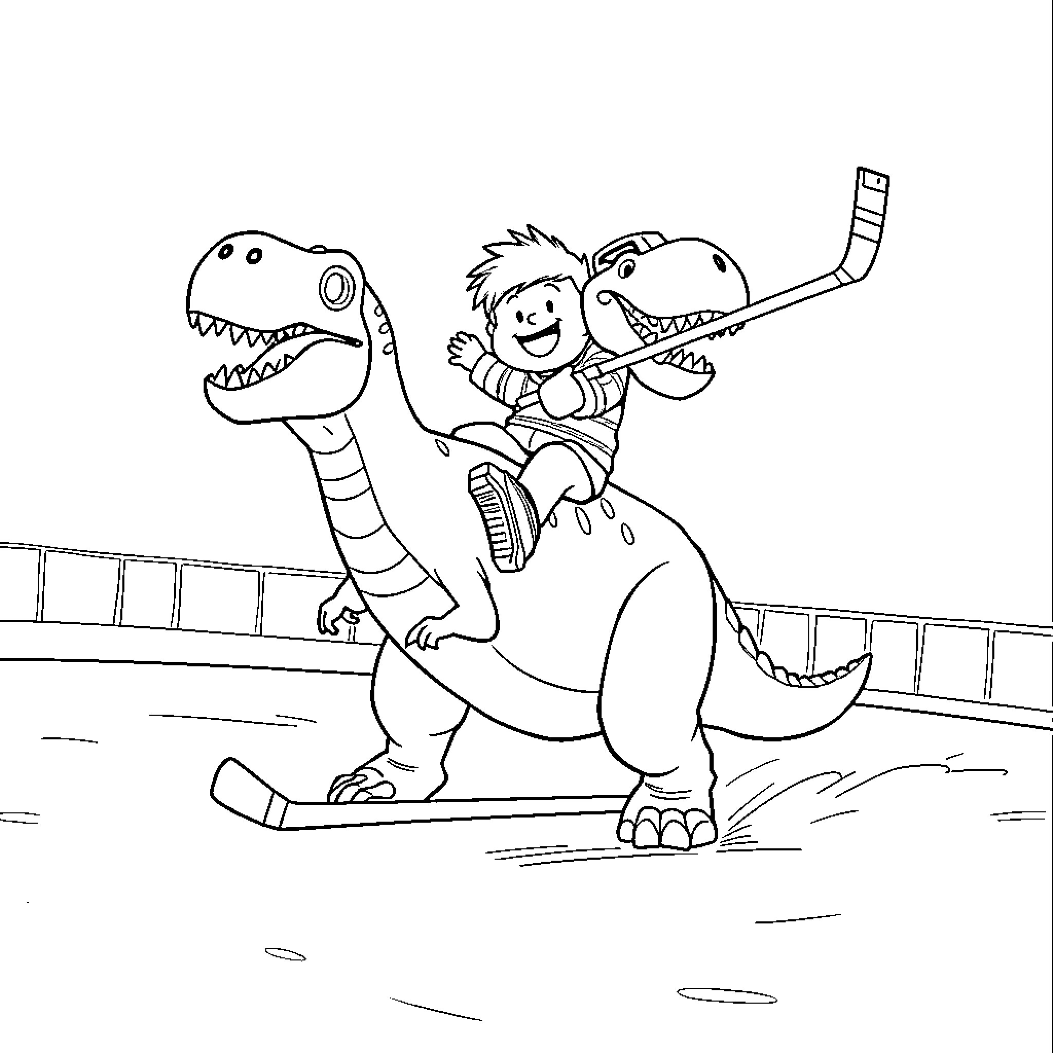 Arthur riding a friendly dinosaur on an adventure Coloring Page (free black-and-white line drawing printable PDF for all, from beginners to advanced learners, including children, teens, adults, and seniors)