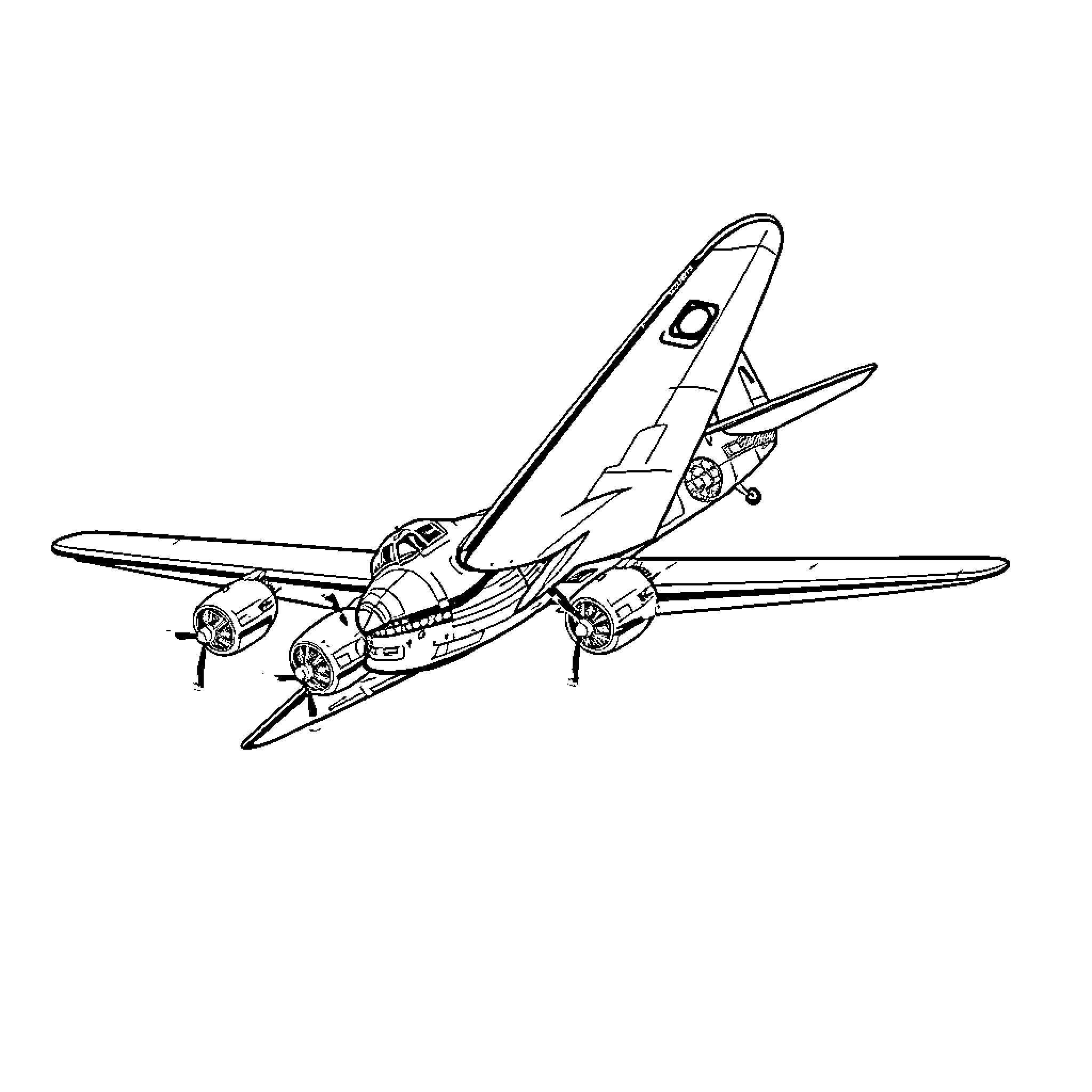 Lancaster Bomber in flight formation Coloring Page (free black-and-white line drawing printable PDF for all, from beginners to advanced learners, including children, teens, adults, and seniors)