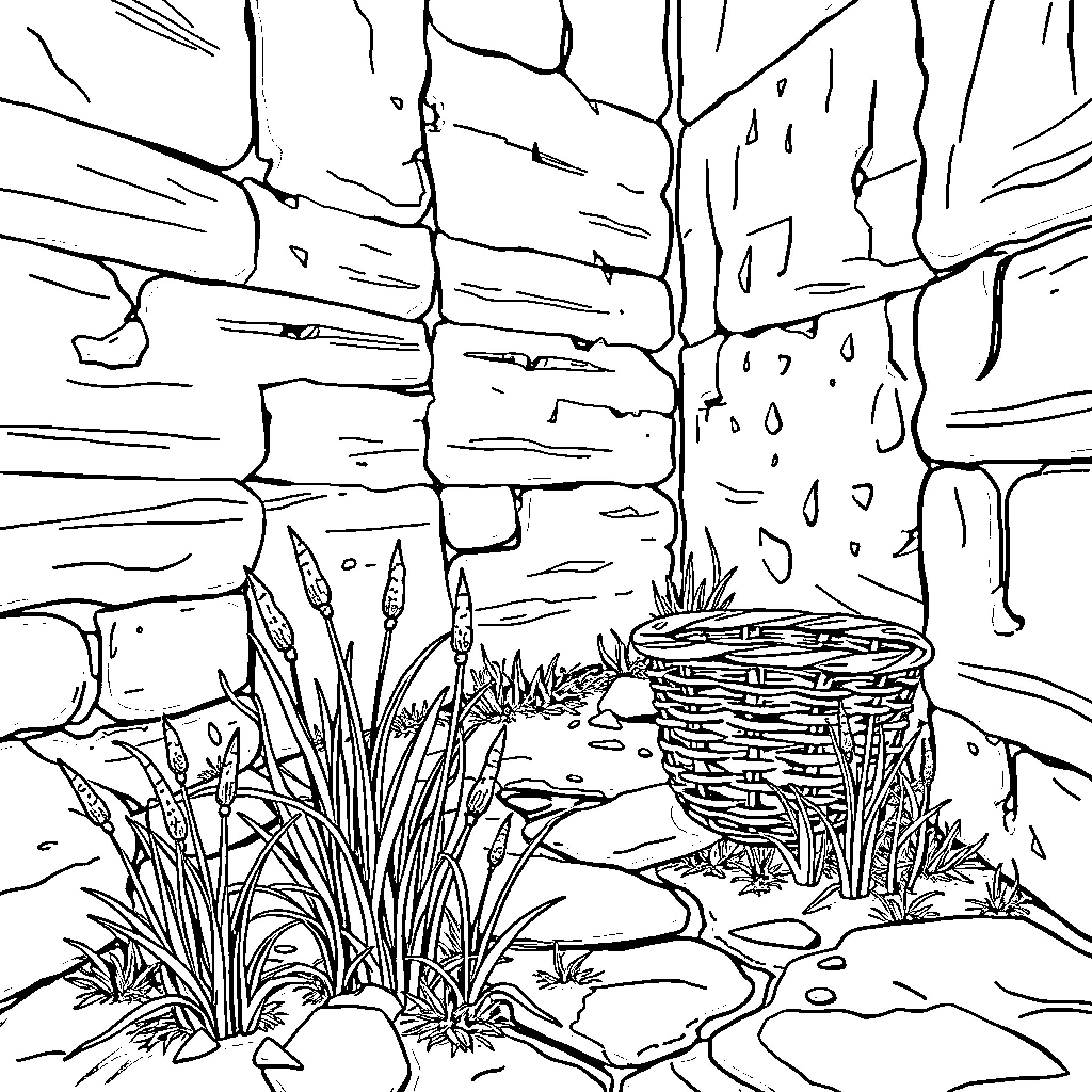 Basketball game in a rainy forest scene Coloring Page (free black-and-white line drawing printable PDF for all, from beginners to advanced learners, including children, teens, adults, and seniors)