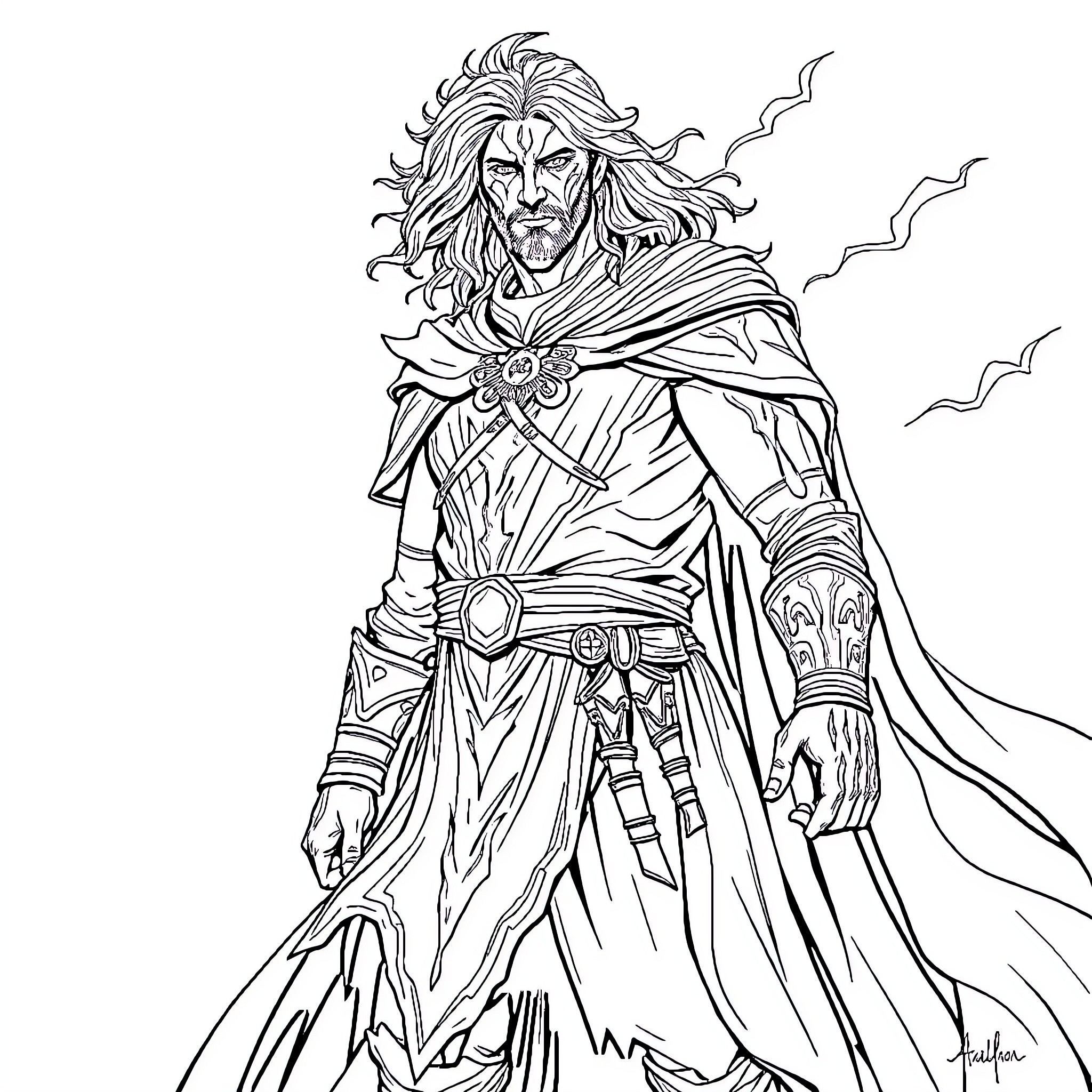 Kaladin, the Warrior with Resolute Determination Coloring Page (free black-and-white line drawing printable PDF for all, from beginners to advanced learners, including children, teens, adults, and seniors)