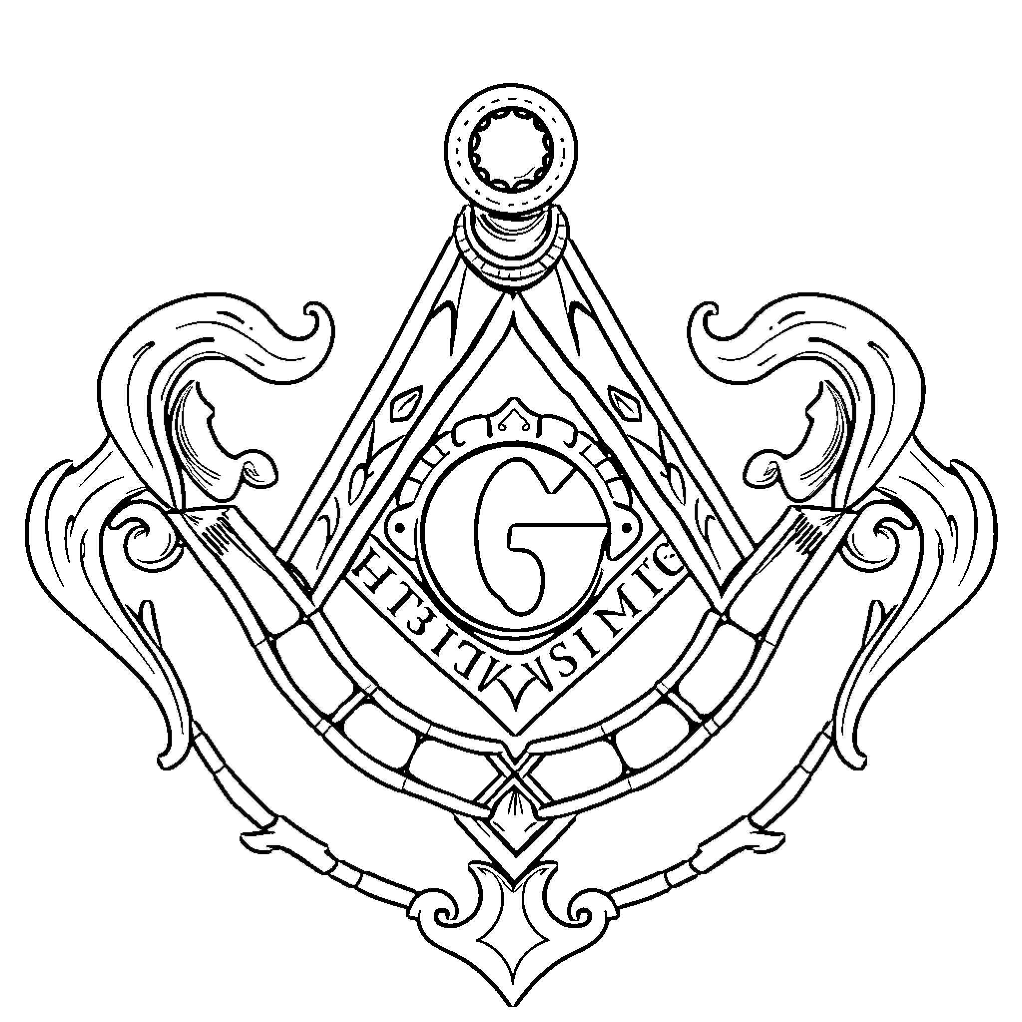 Masonry symbols and emblems in intricate design Coloring Page (free black-and-white line drawing printable PDF for all, from beginners to advanced learners, including children, teens, adults, and seniors)