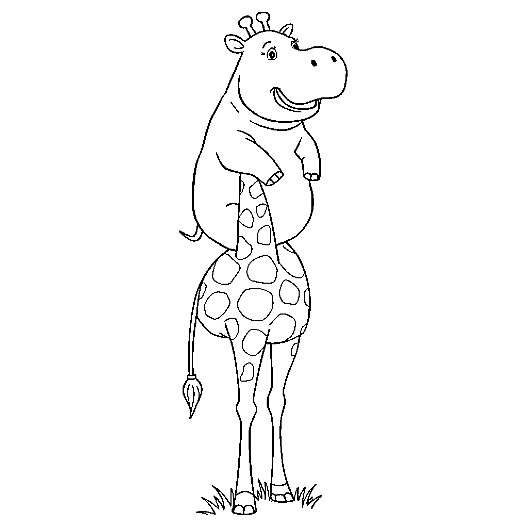 Hippopotamus standing with a playful expression Coloring Page (free black-and-white line drawing printable PDF for all, from beginners to advanced learners, including children, teens, adults, and seniors)