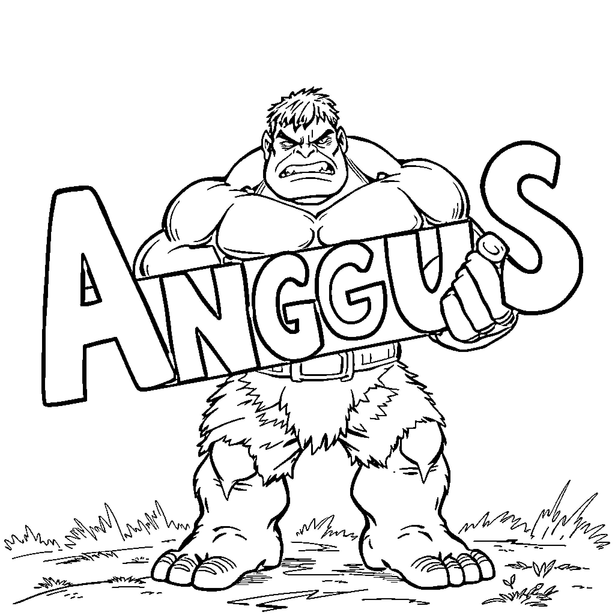 Hulk Angrily Expressing Emotions in Nature Coloring Page (free black-and-white line drawing printable PDF for all, from beginners to advanced learners, including children, teens, adults, and seniors)