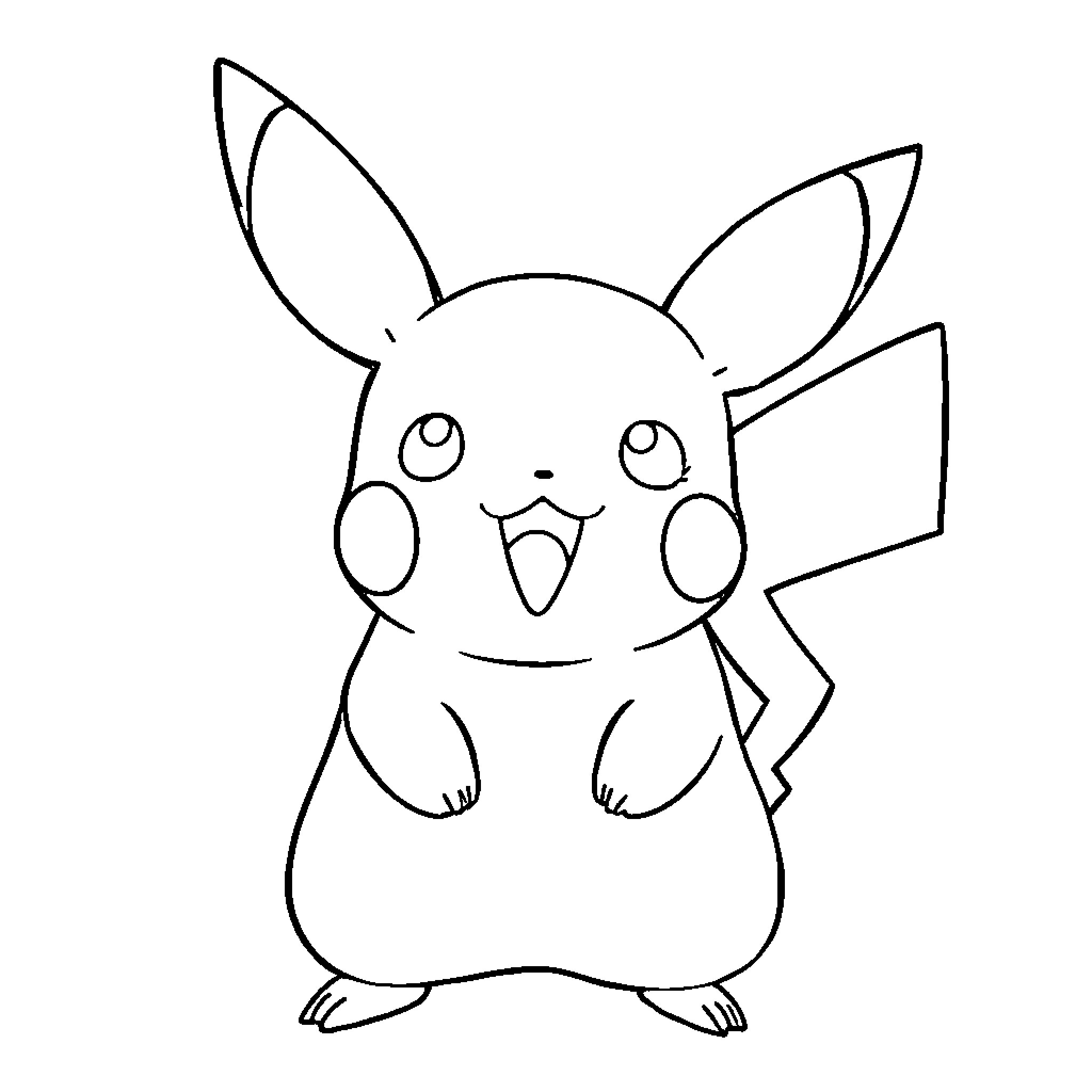 Pikachu the Friendly Electric Mouse Coloring Page (free black-and-white line drawing printable PDF for all, from beginners to advanced learners, including children, teens, adults, and seniors)