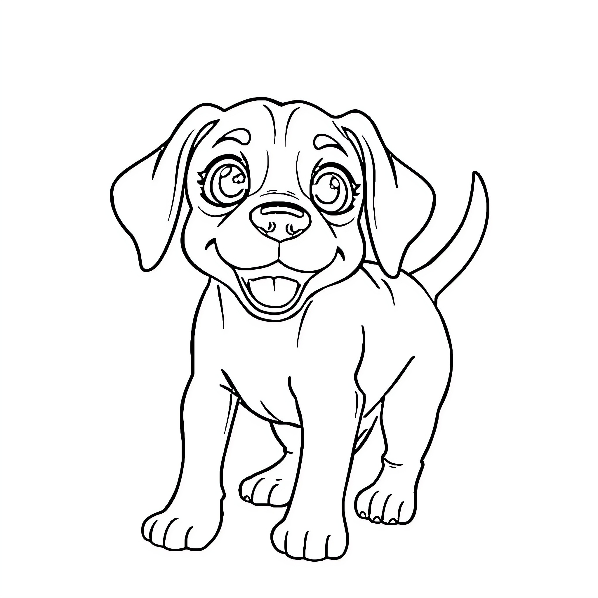 Beagle puppy with expressive eyes and playful pose Coloring Page (free black-and-white line drawing printable PDF for all, from beginners to advanced learners, including children, teens, adults, and seniors)
