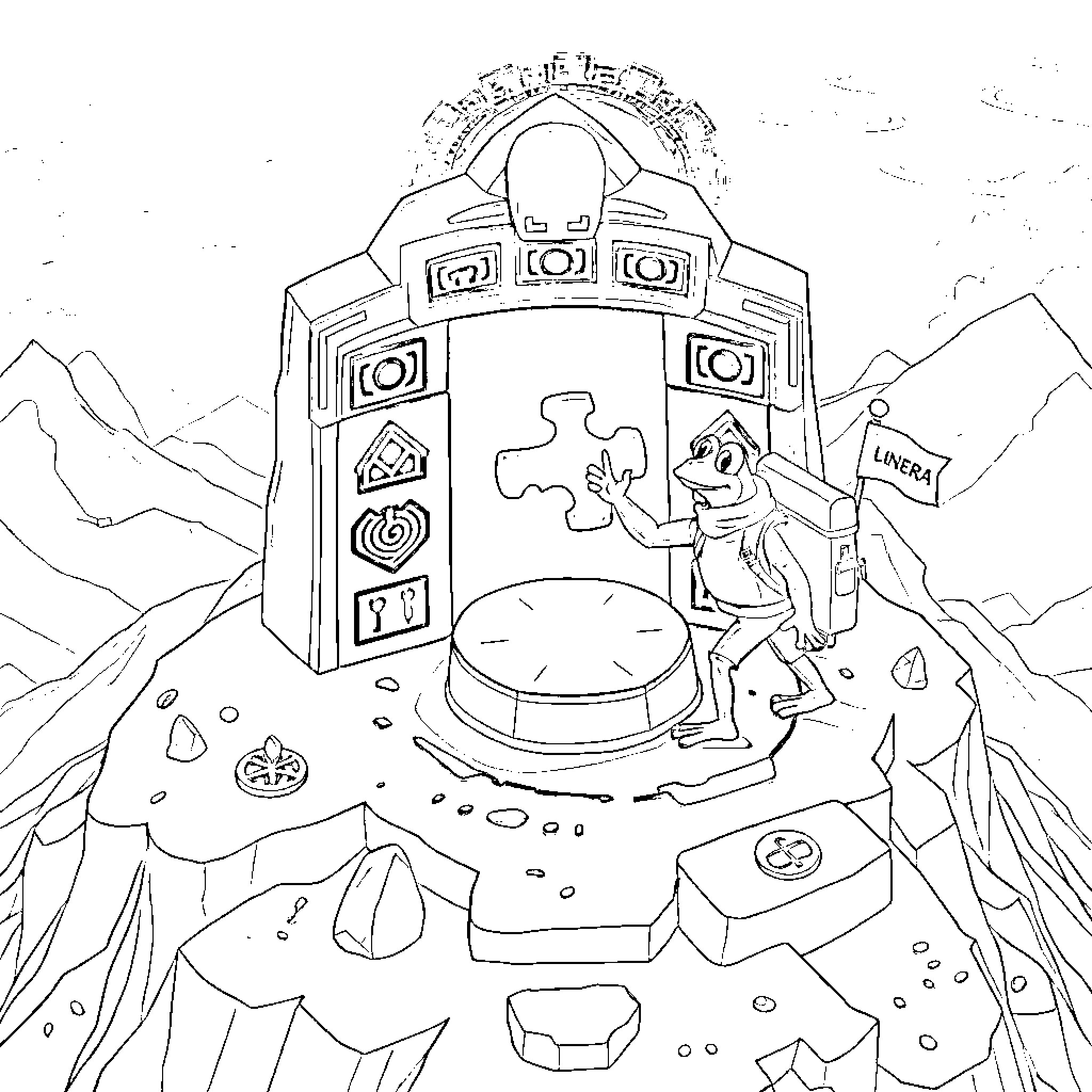 Pepe's Intergalactic Space Adventure Coloring Page (free black-and-white line drawing printable PDF for all, from beginners to advanced learners, including children, teens, adults, and seniors)