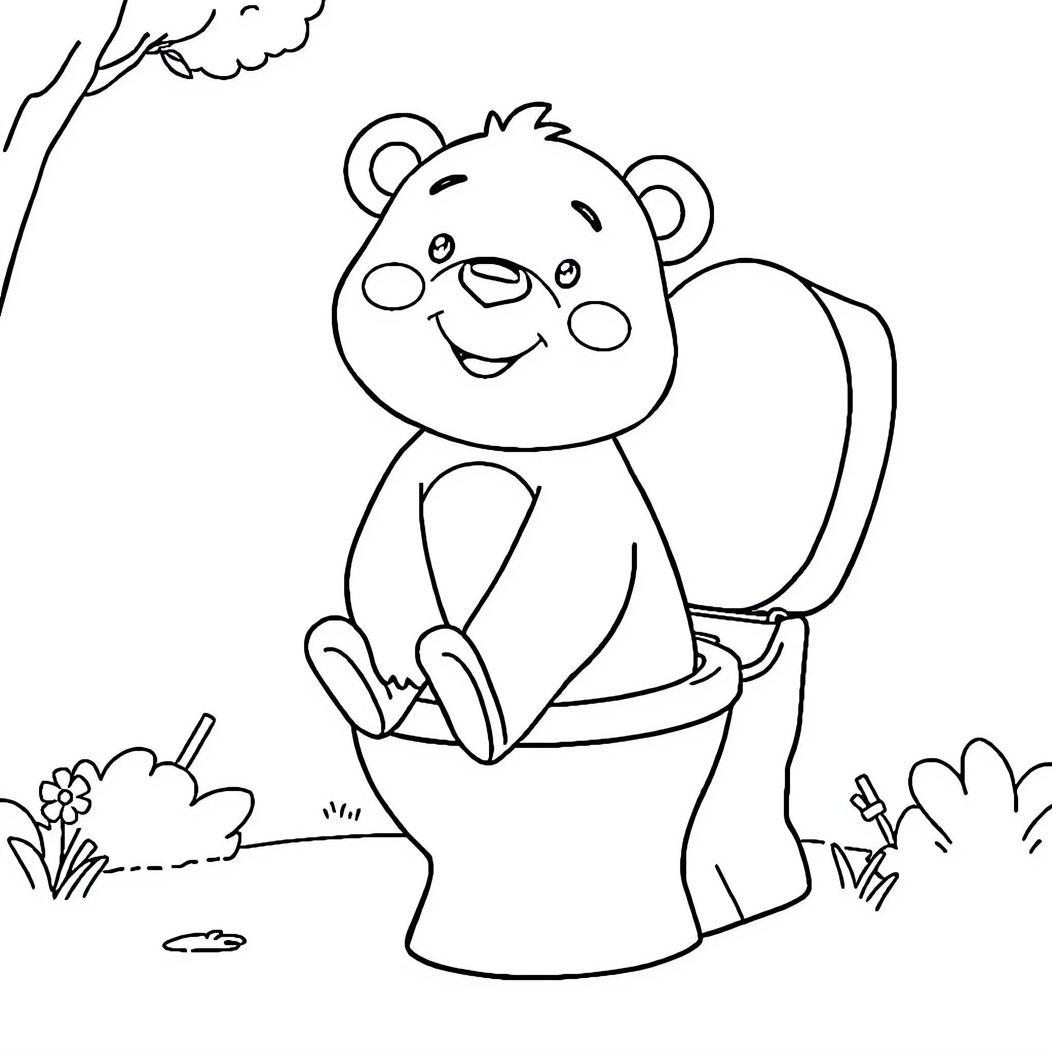 Bollo the Bear Enjoying a Nature Break Coloring Page (free black-and-white line drawing printable PDF for all, from beginners to advanced learners, including children, teens, adults, and seniors)