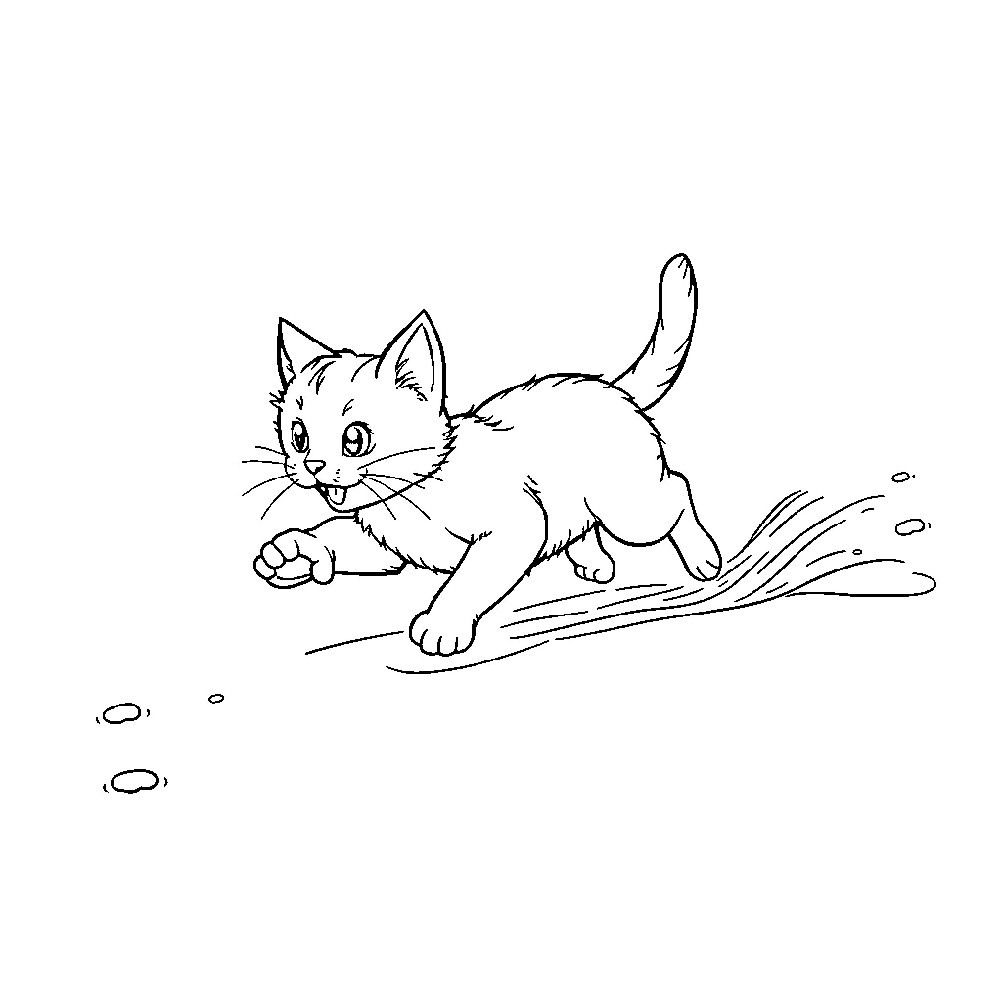 Kitty dashing through the snow Coloring Page (free black-and-white line drawing printable PDF for all, from beginners to advanced learners, including children, teens, adults, and seniors)
