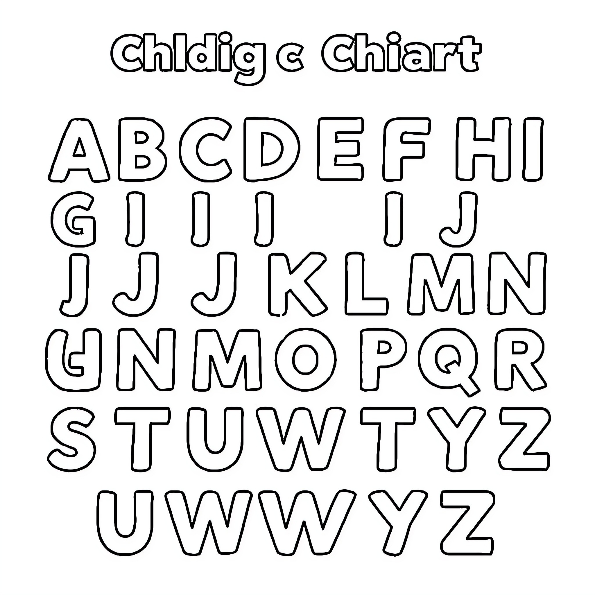 Alphabet Characters in Simple Outline Style Coloring Page (free black-and-white line drawing printable PDF for all, from beginners to advanced learners, including children, teens, adults, and seniors)