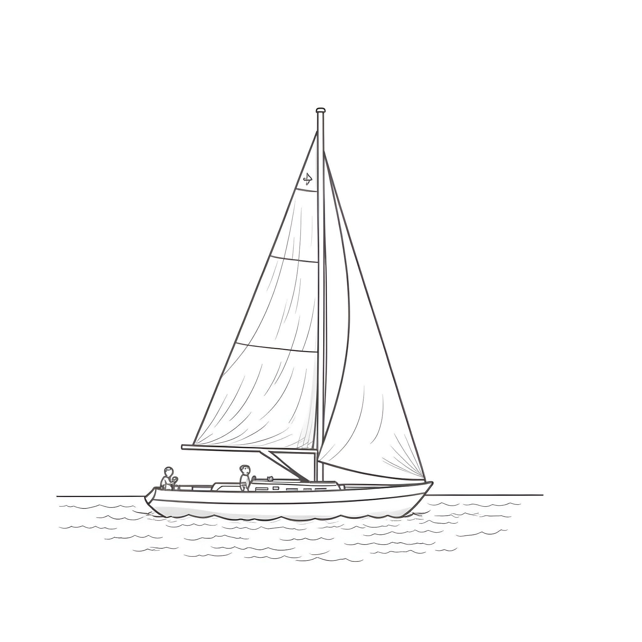 Sailboat gliding across the waves Coloring Page (free black-and-white line drawing printable PDF for all, from beginners to advanced learners, including children, teens, adults, and seniors)