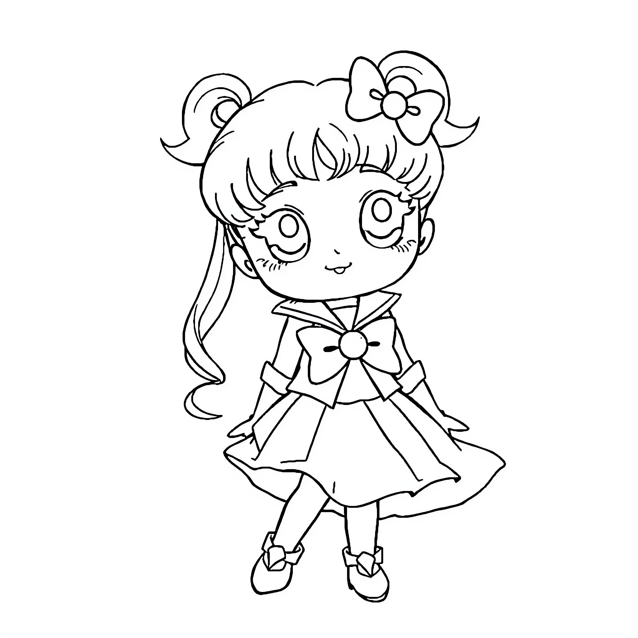 Molly's Cheerful Anime-Style Portrait Coloring Page (free black-and-white line drawing printable PDF for all, from beginners to advanced learners, including children, teens, adults, and seniors)