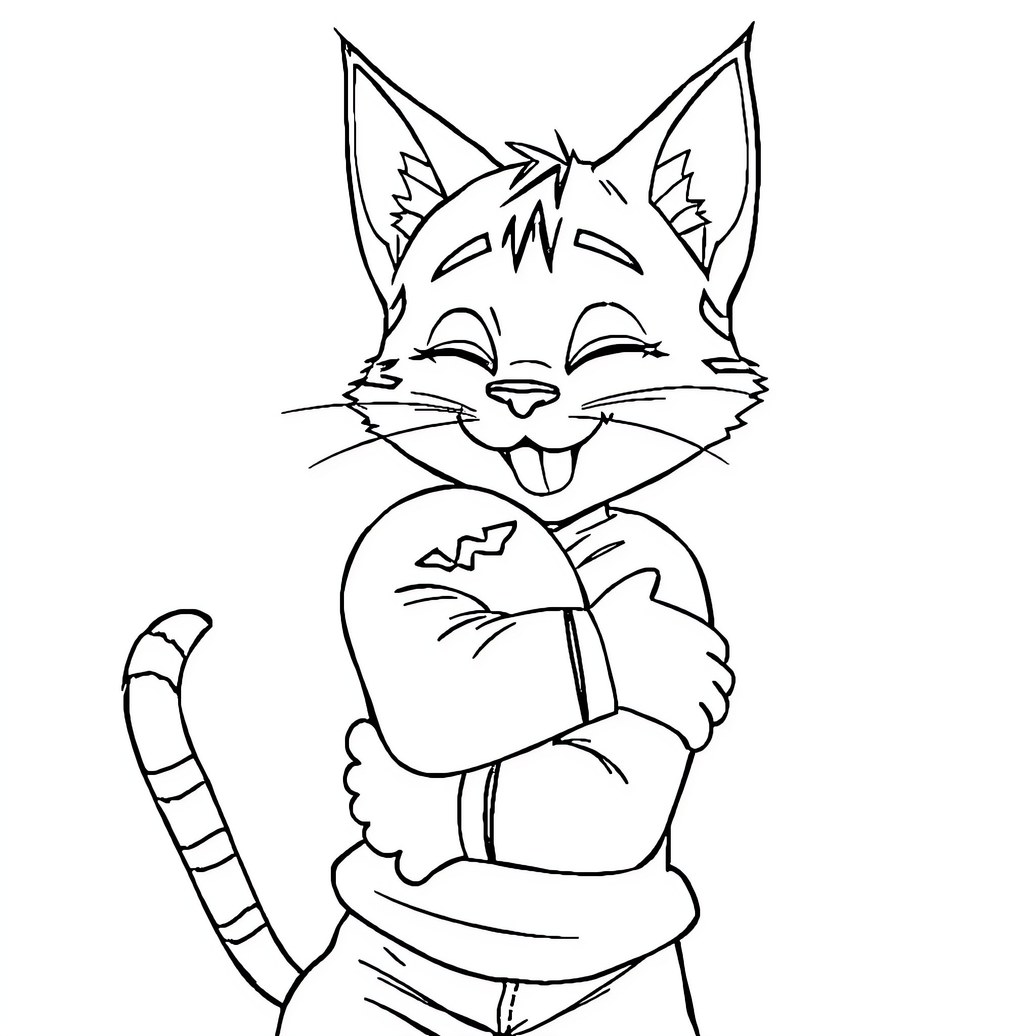 Catboy striking a confident pose Coloring Page (free black-and-white line drawing printable PDF for all, from beginners to advanced learners, including children, teens, adults, and seniors)