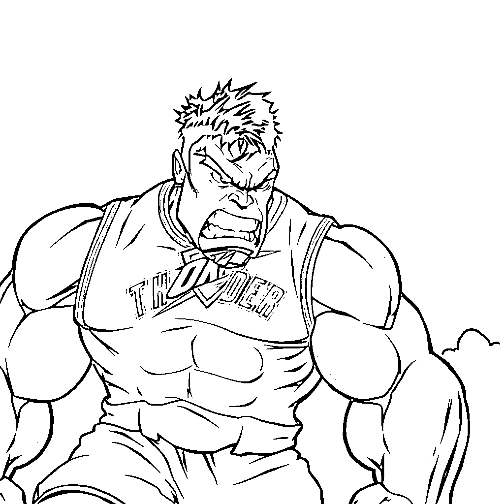 Hulk Roaring with Determination and Anger Coloring Page (free black-and-white line drawing printable PDF for all, from beginners to advanced learners, including children, teens, adults, and seniors)