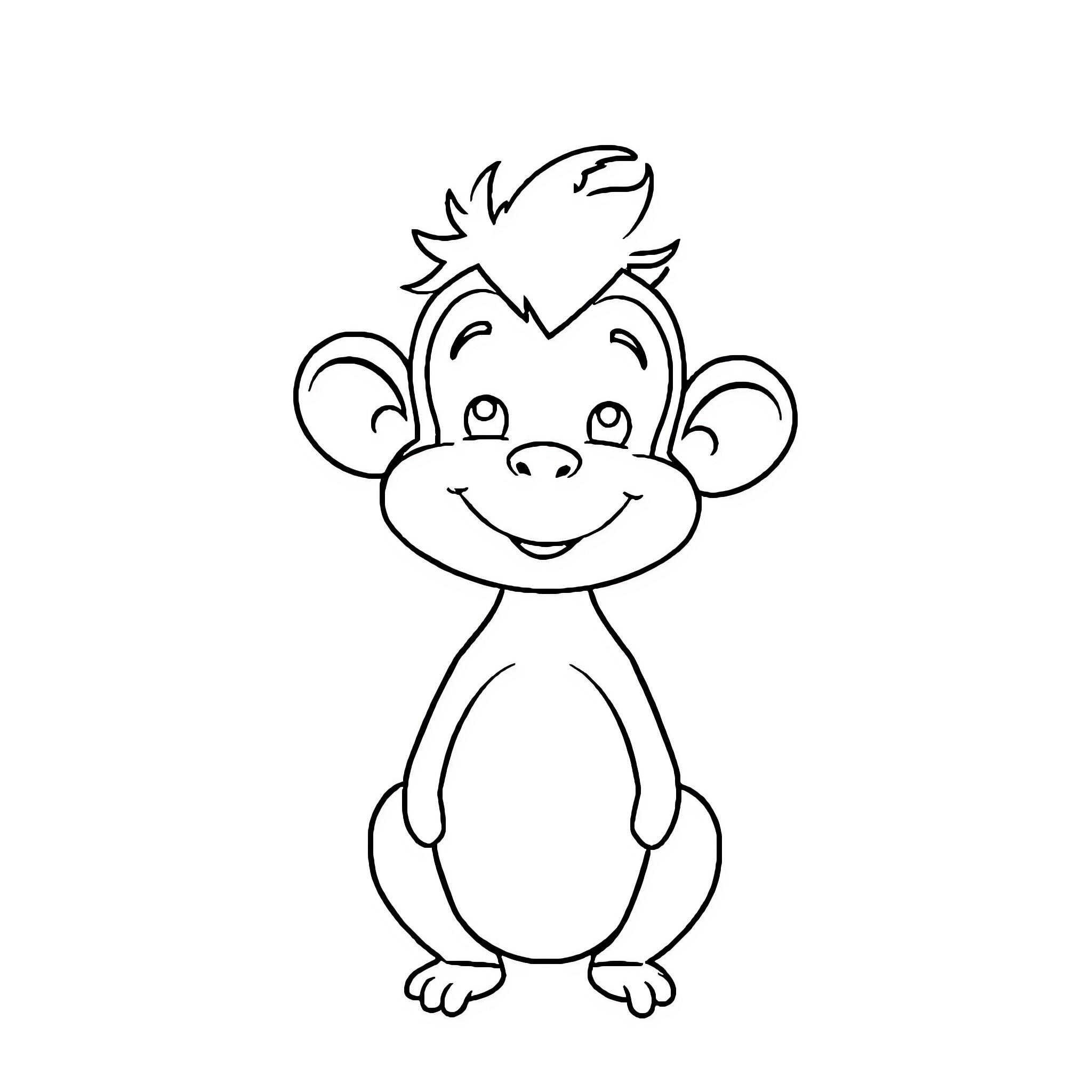 Muñeco mono sonriente y juguetón Coloring Page (free black-and-white line drawing printable PDF for all, from beginners to advanced learners, including children, teens, adults, and seniors)