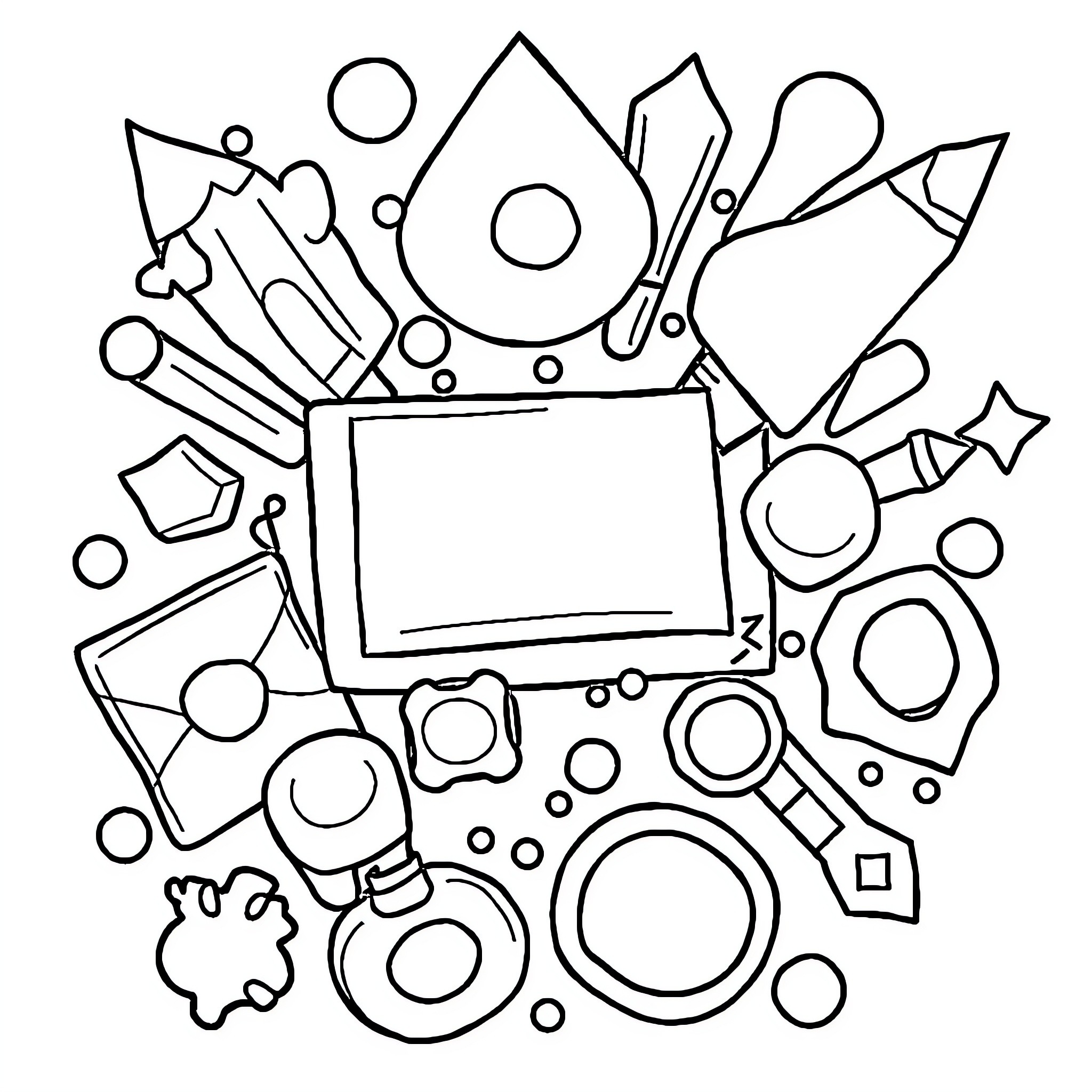 Design Elements in Abstract Composition Coloring Page (free black-and-white line drawing printable PDF for all, from beginners to advanced learners, including children, teens, adults, and seniors)