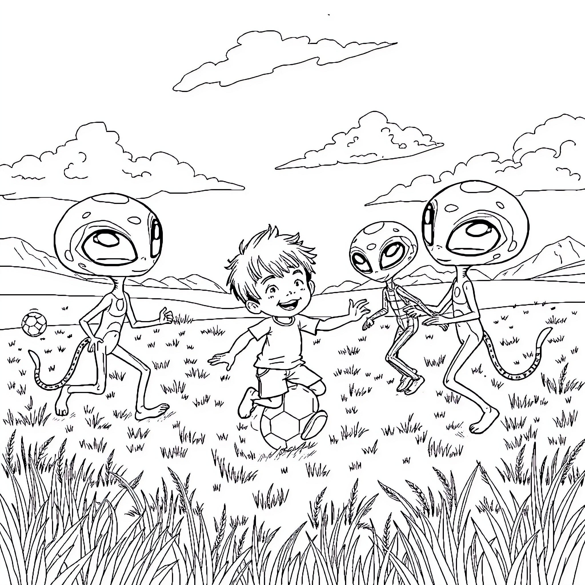 Elio's Extraterrestrial Adventure in the Countryside Coloring Page (free black-and-white line drawing printable PDF for all, from beginners to advanced learners, including children, teens, adults, and seniors)
