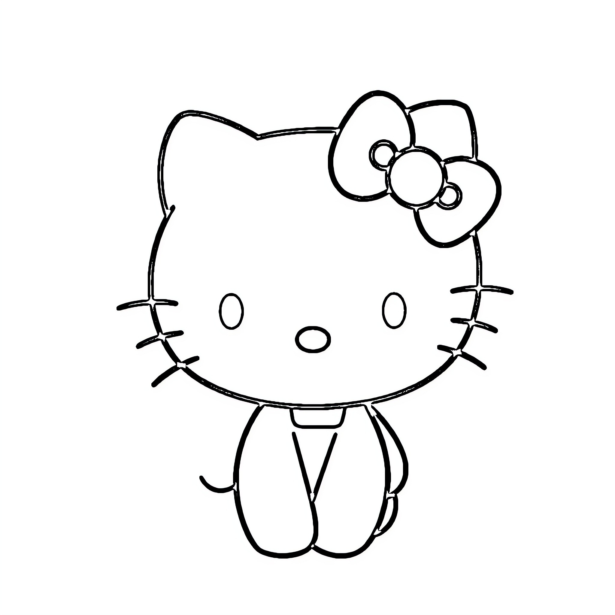 Hello Kitty sitting adorably Coloring Page (free black-and-white line drawing printable PDF for all, from beginners to advanced learners, including children, teens, adults, and seniors)