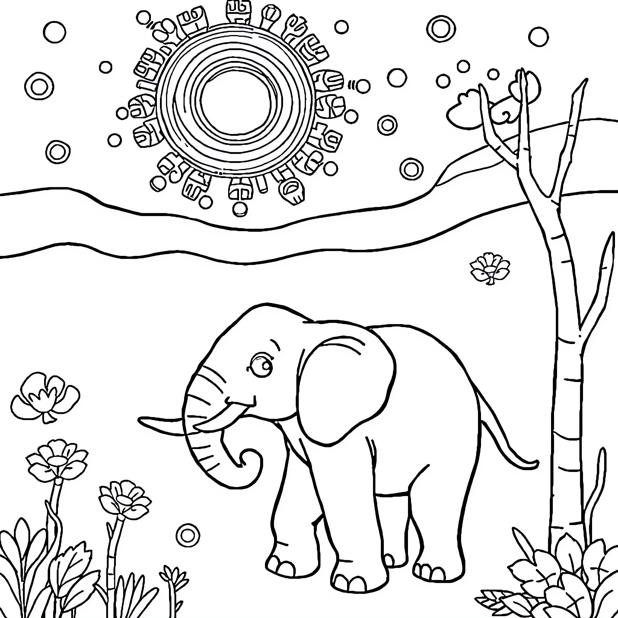 Pisica enjoying the tranquil nature Coloring Page (free black-and-white line drawing printable PDF for all, from beginners to advanced learners, including children, teens, adults, and seniors)
