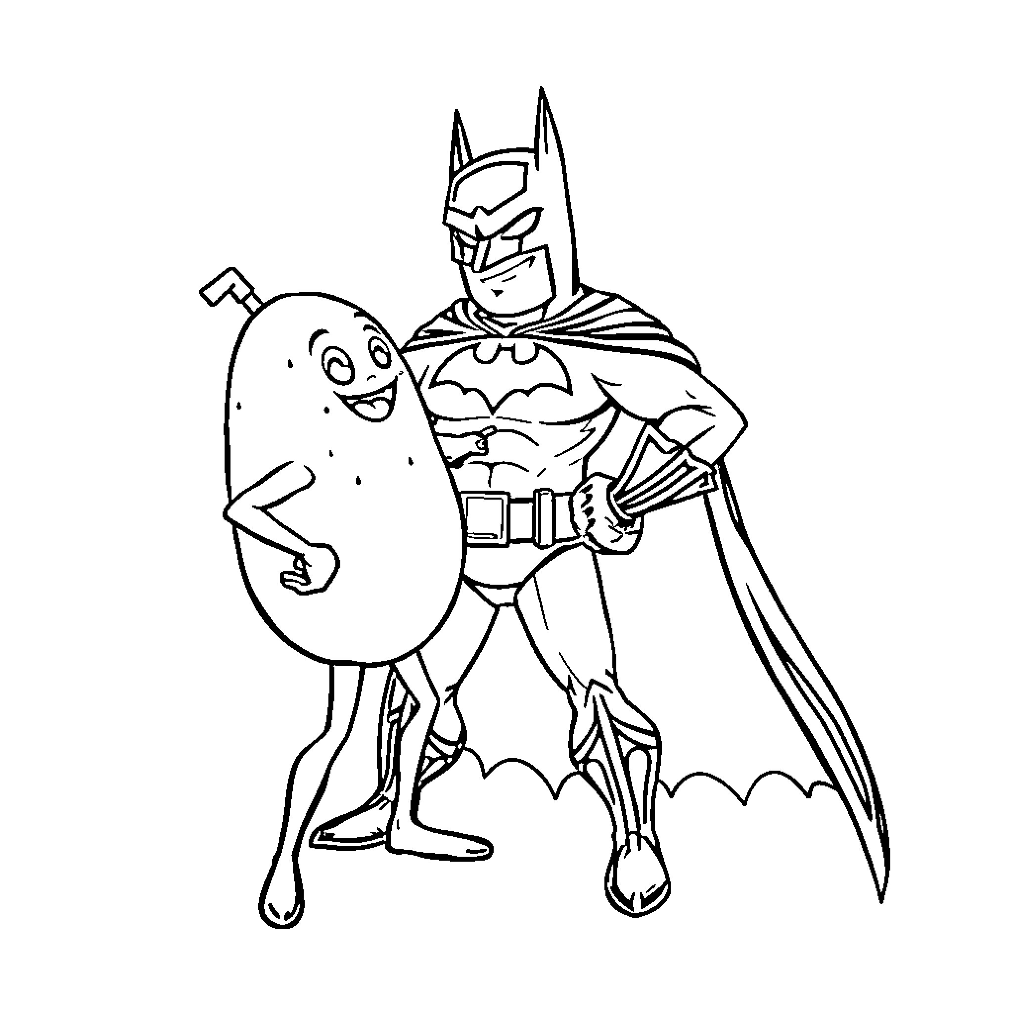 Coco Melon Batman and friendly monster Coloring Page (free black-and-white line drawing printable PDF for all, from beginners to advanced learners, including children, teens, adults, and seniors)