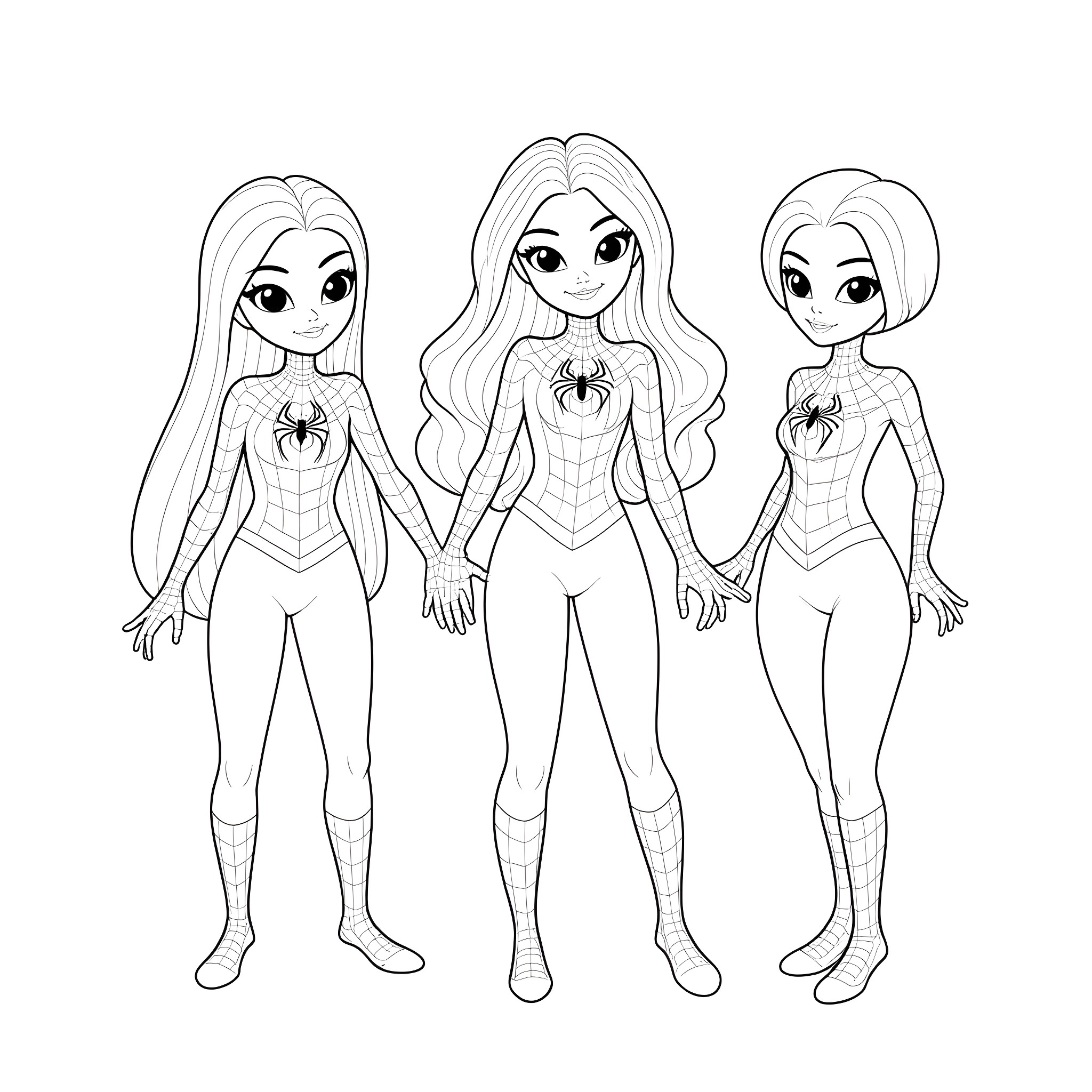 Gabby's Dollhouse Characters Posing Confidently Coloring Page (free black-and-white line drawing printable PDF for all, from beginners to advanced learners, including children, teens, adults, and seniors)