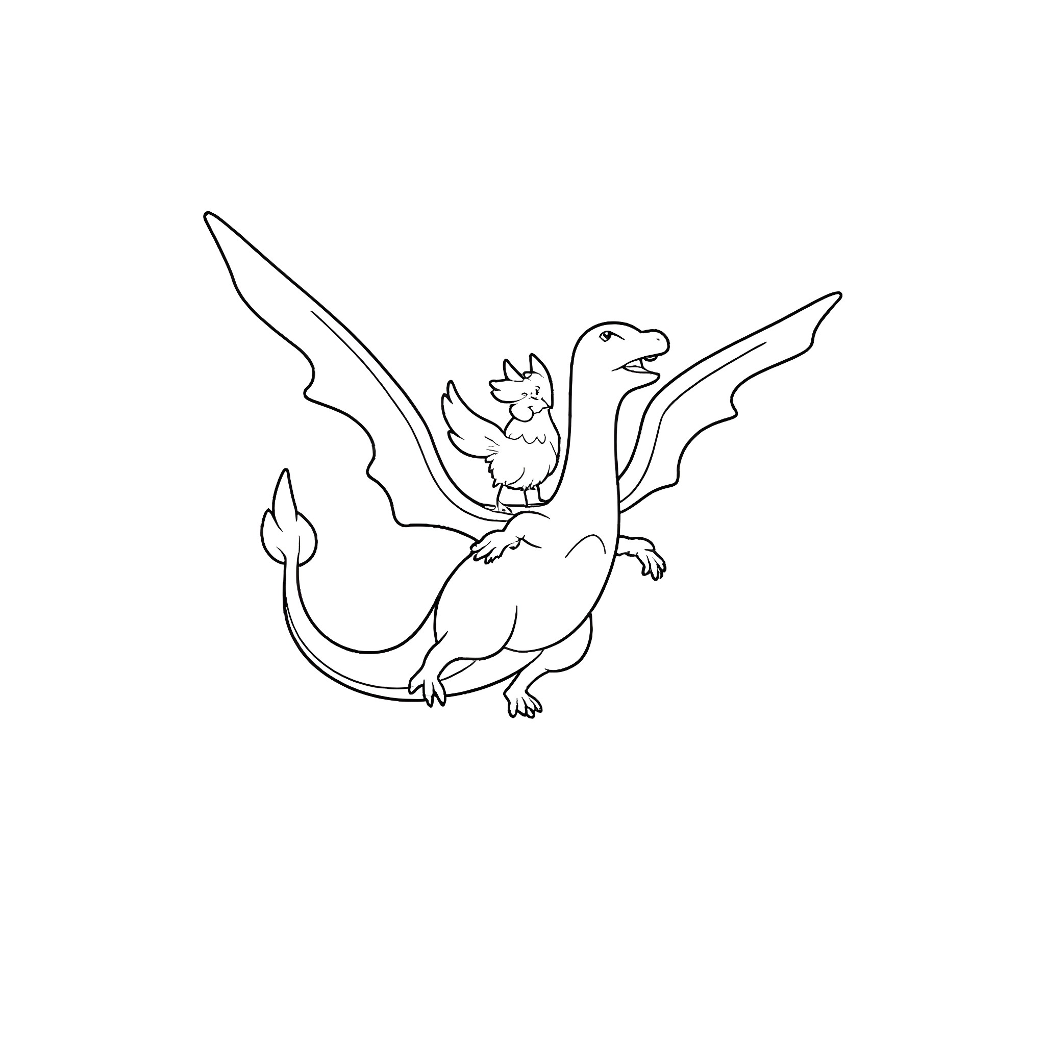 Charizard with wings spread in action pose Coloring Page (free black-and-white line drawing printable PDF for all, from beginners to advanced learners, including children, teens, adults, and seniors)