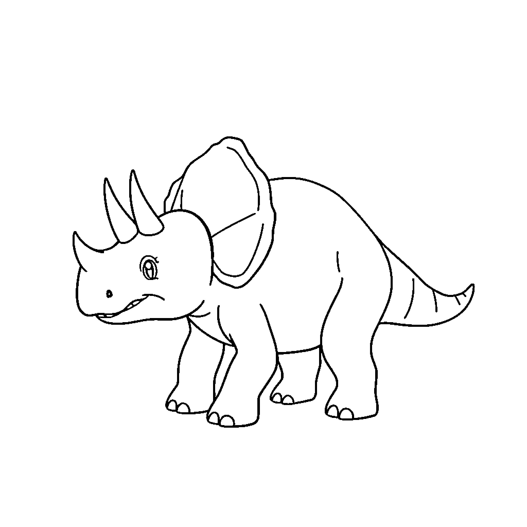 Triceratops standing in simple outline Coloring Page (free black-and-white line drawing printable PDF for all, from beginners to advanced learners, including children, teens, adults, and seniors)