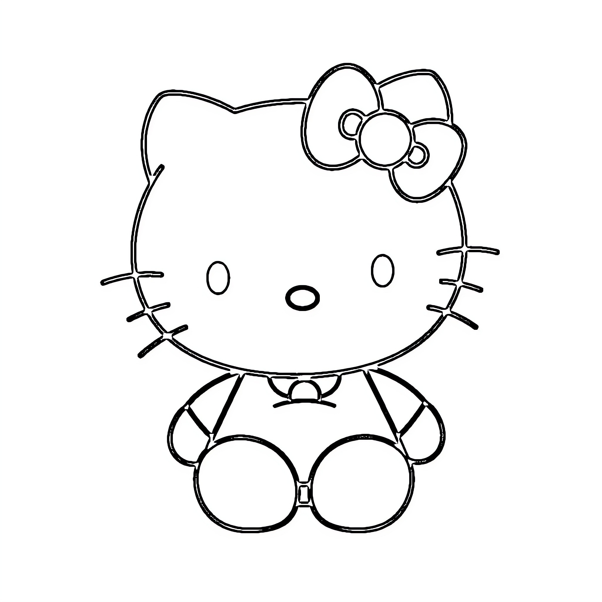 Hello Kitty sitting and smiling Coloring Page (free black-and-white line drawing printable PDF for all, from beginners to advanced learners, including children, teens, adults, and seniors)