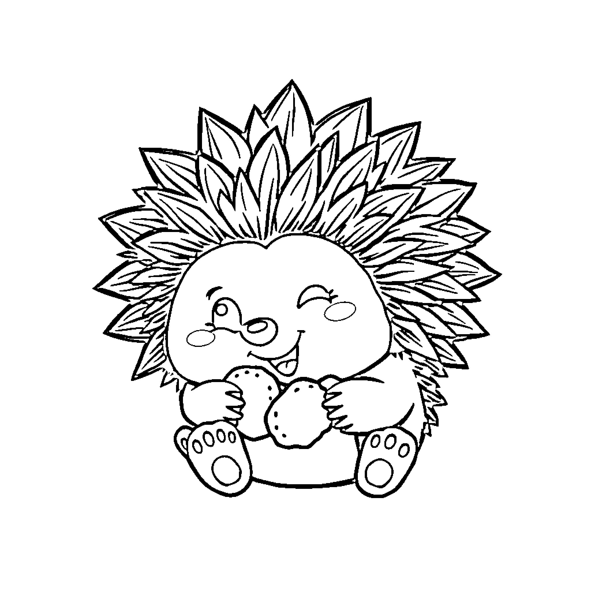 Hedgehog enjoying a tasty treat Coloring Page (free black-and-white line drawing printable PDF for all, from beginners to advanced learners, including children, teens, adults, and seniors)