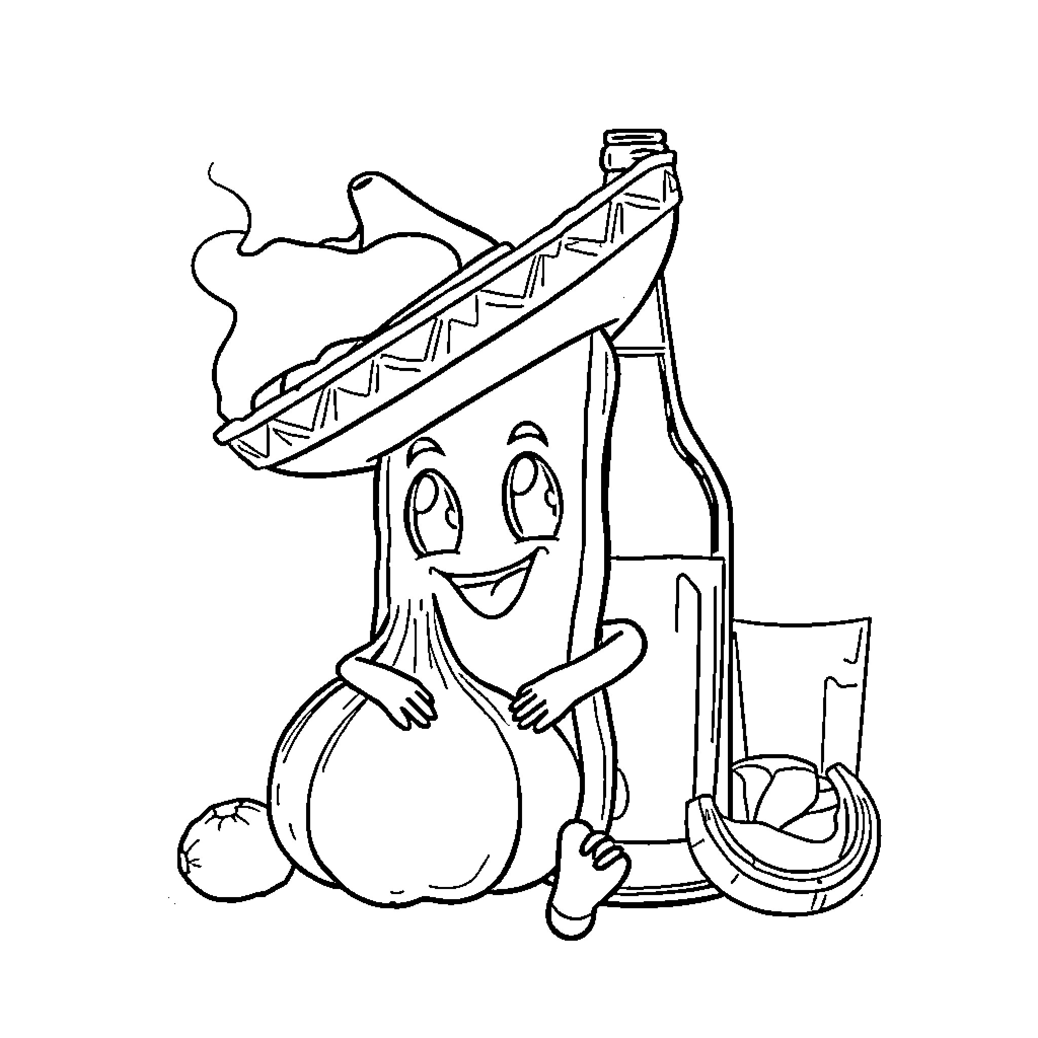Garlic Bread enjoying a happy picnic Coloring Page (free black-and-white line drawing printable PDF for all, from beginners to advanced learners, including children, teens, adults, and seniors)