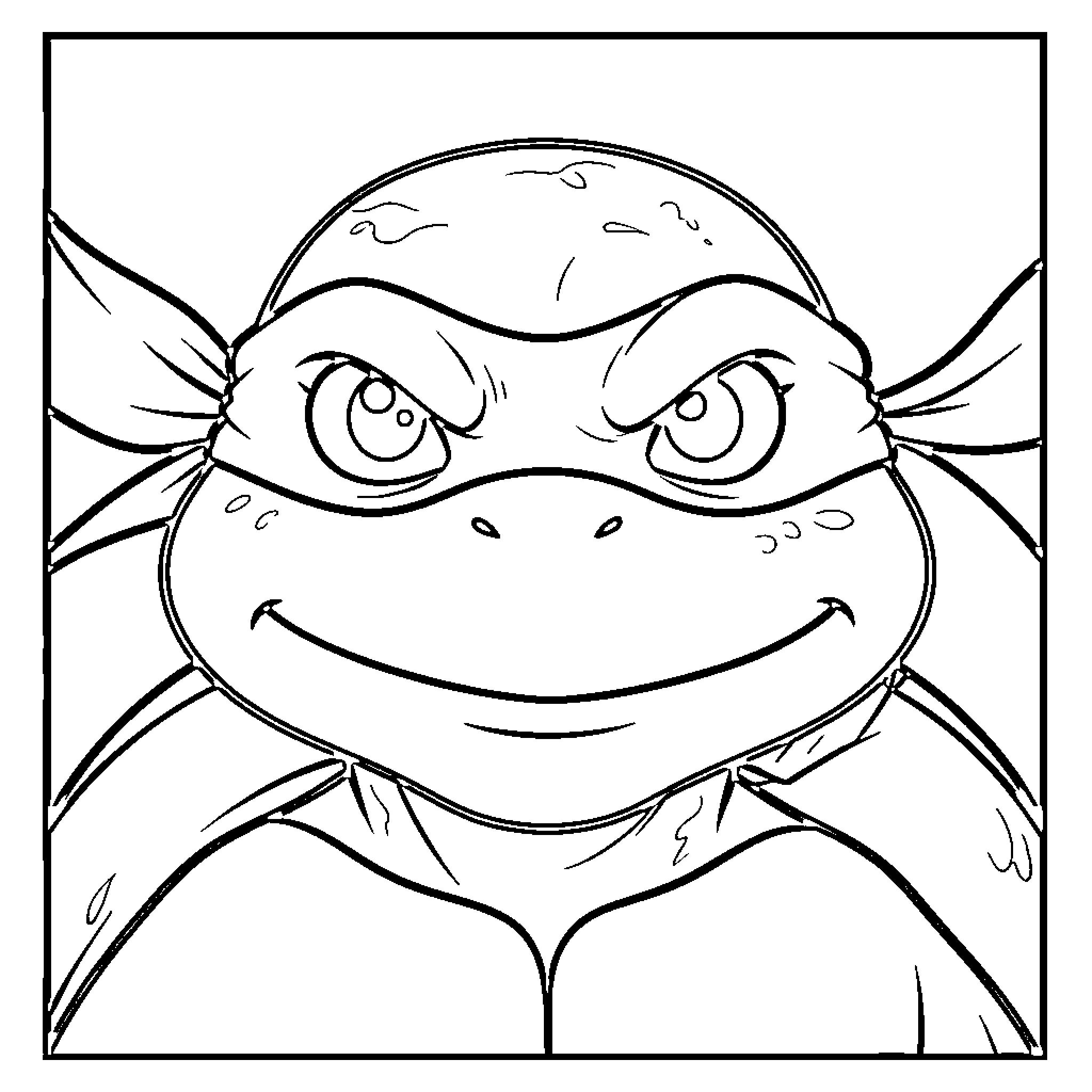 Ninja Turtle wearing a mask with a confident smirk Coloring Page (free black-and-white line drawing printable PDF for all, from beginners to advanced learners, including children, teens, adults, and seniors)