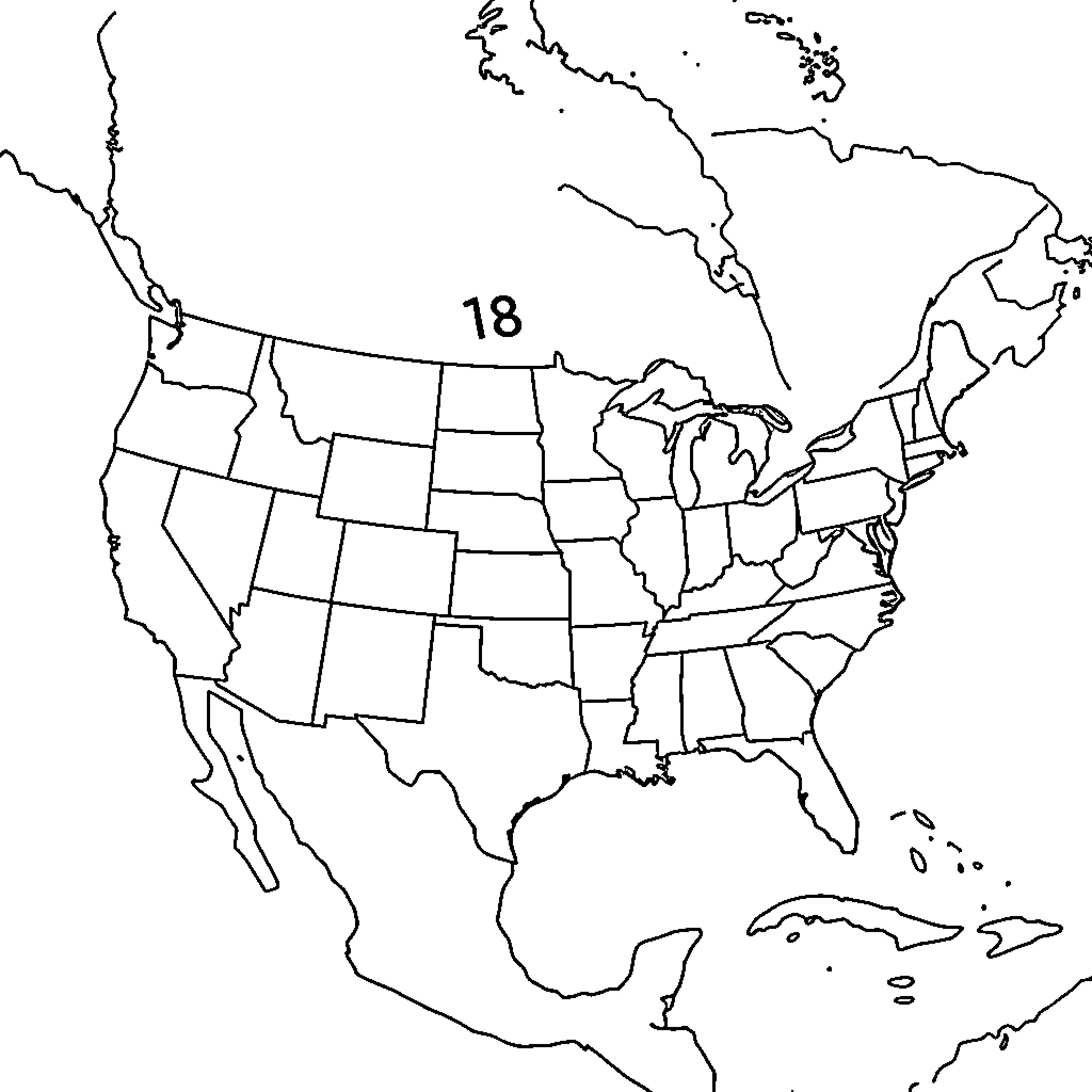Map of United States with state numbers Coloring Page (free black-and-white line drawing printable PDF for all, from beginners to advanced learners, including children, teens, adults, and seniors)