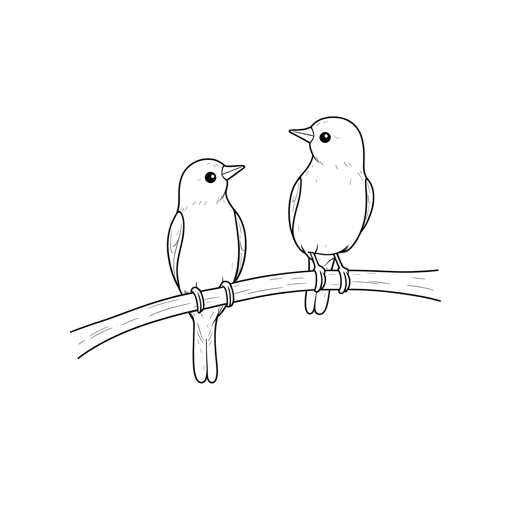Tits perched on a branch Coloring Page (free black-and-white line drawing printable PDF for all, from beginners to advanced learners, including children, teens, adults, and seniors)
